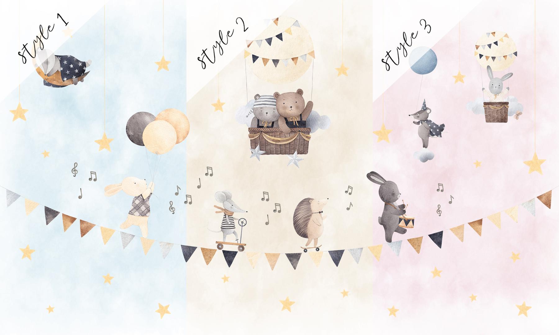 Cute Animals with Balloons Wallpaper Mural