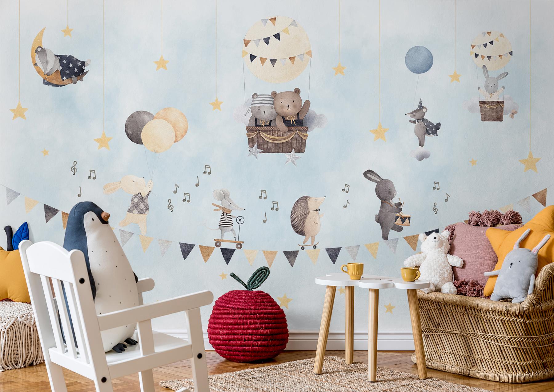 Cute Animals with Balloons Wallpaper Mural
