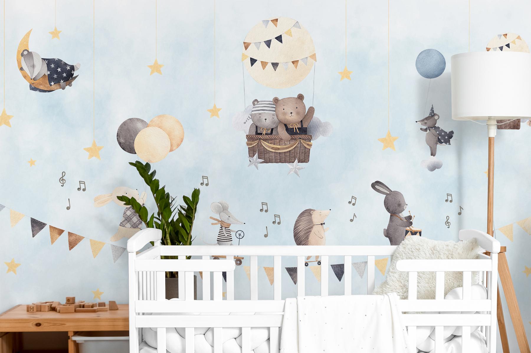 Cute Animals with Balloons Wallpaper Mural