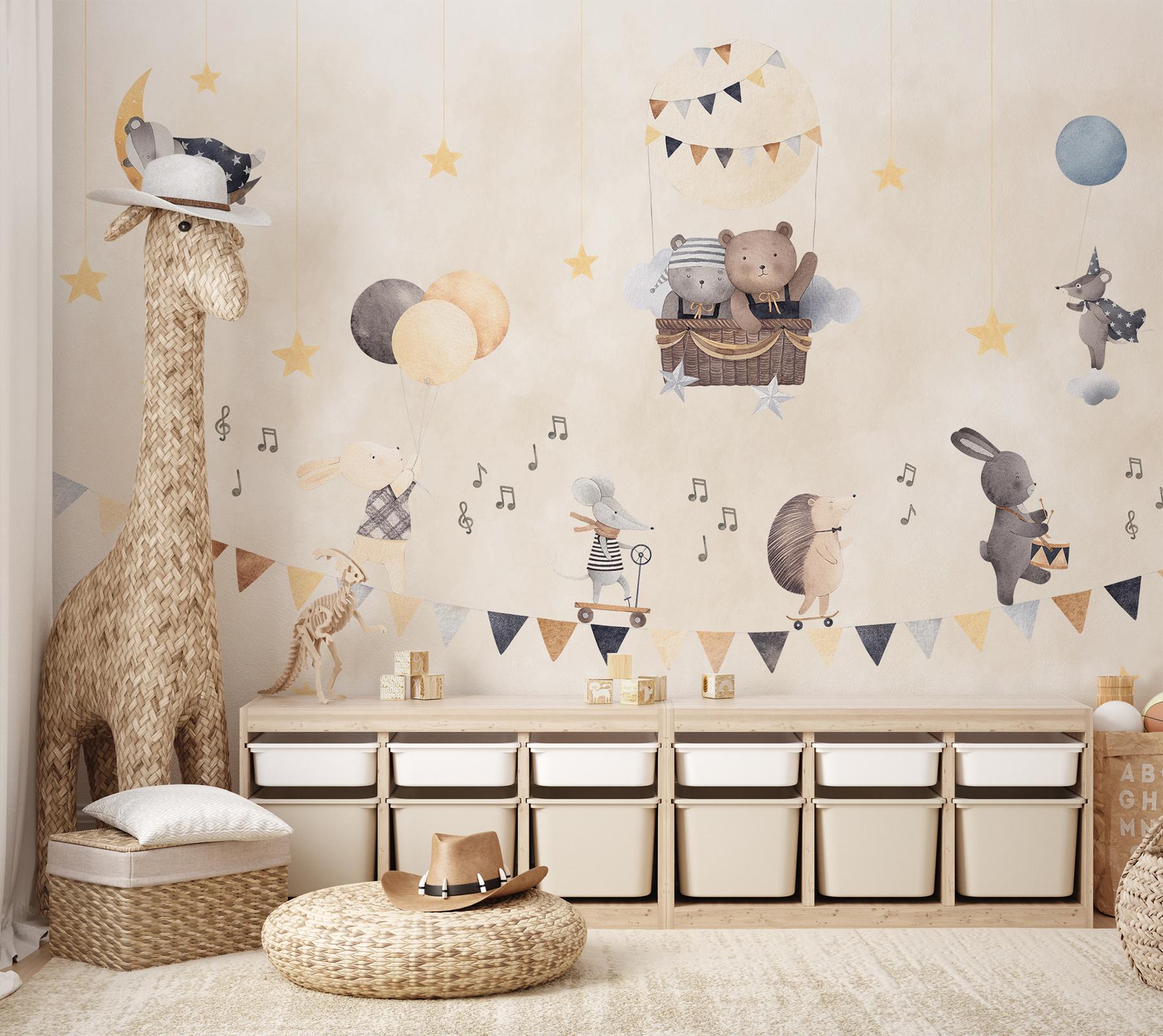 Cute Animals with Balloons Wallpaper Mural 