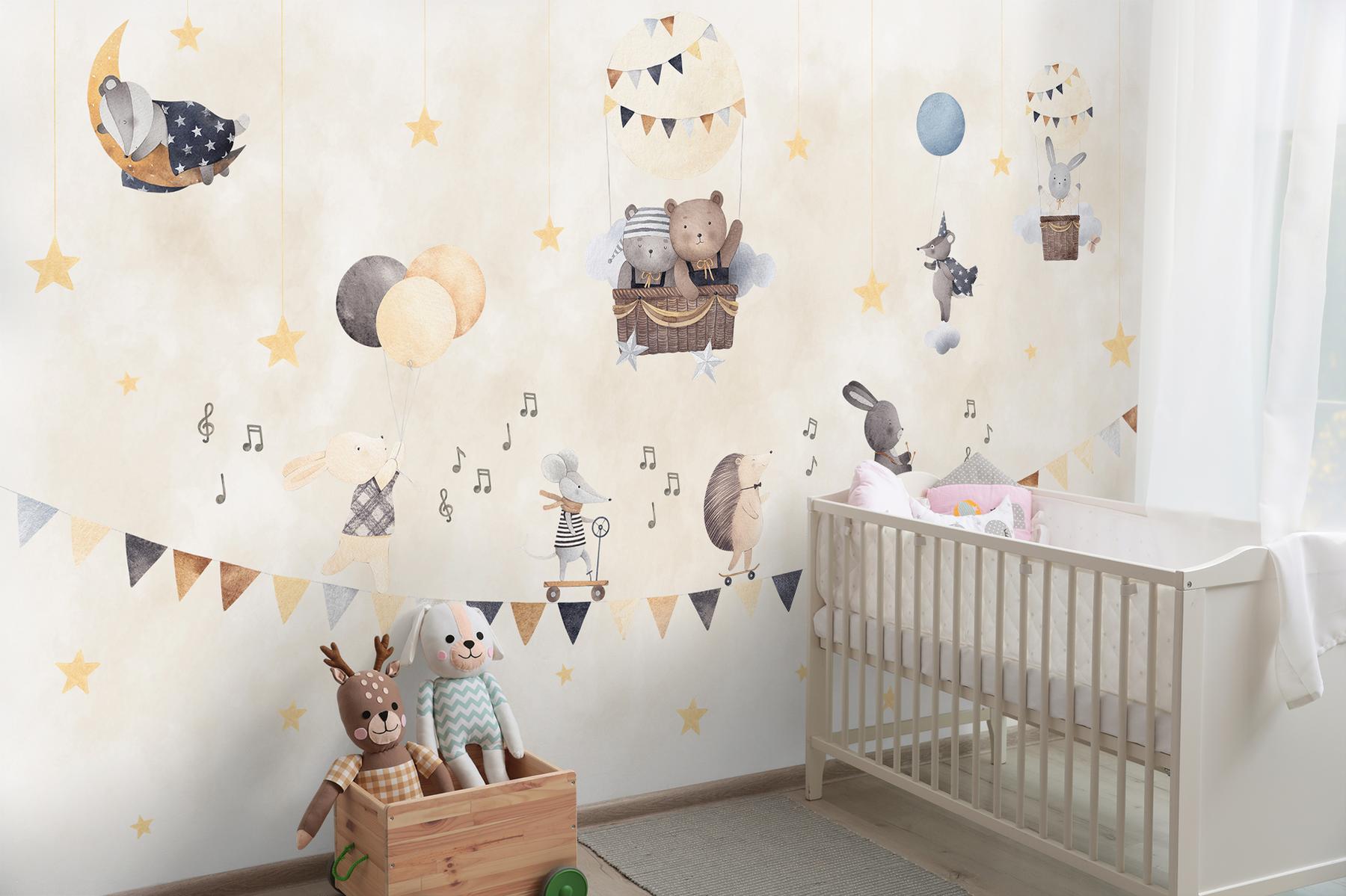 Cute Animals with Balloons Wallpaper Mural 