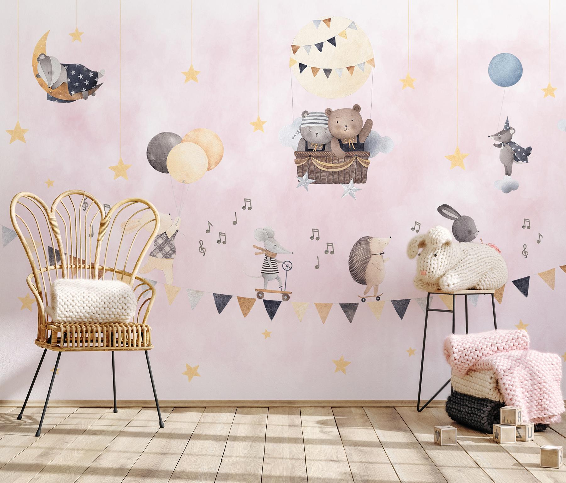 Cute Animals with Balloons Wallpaper Mural 