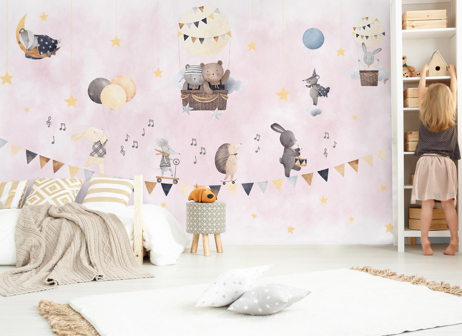 Cute Animals with Balloons Wallpaper Mural 