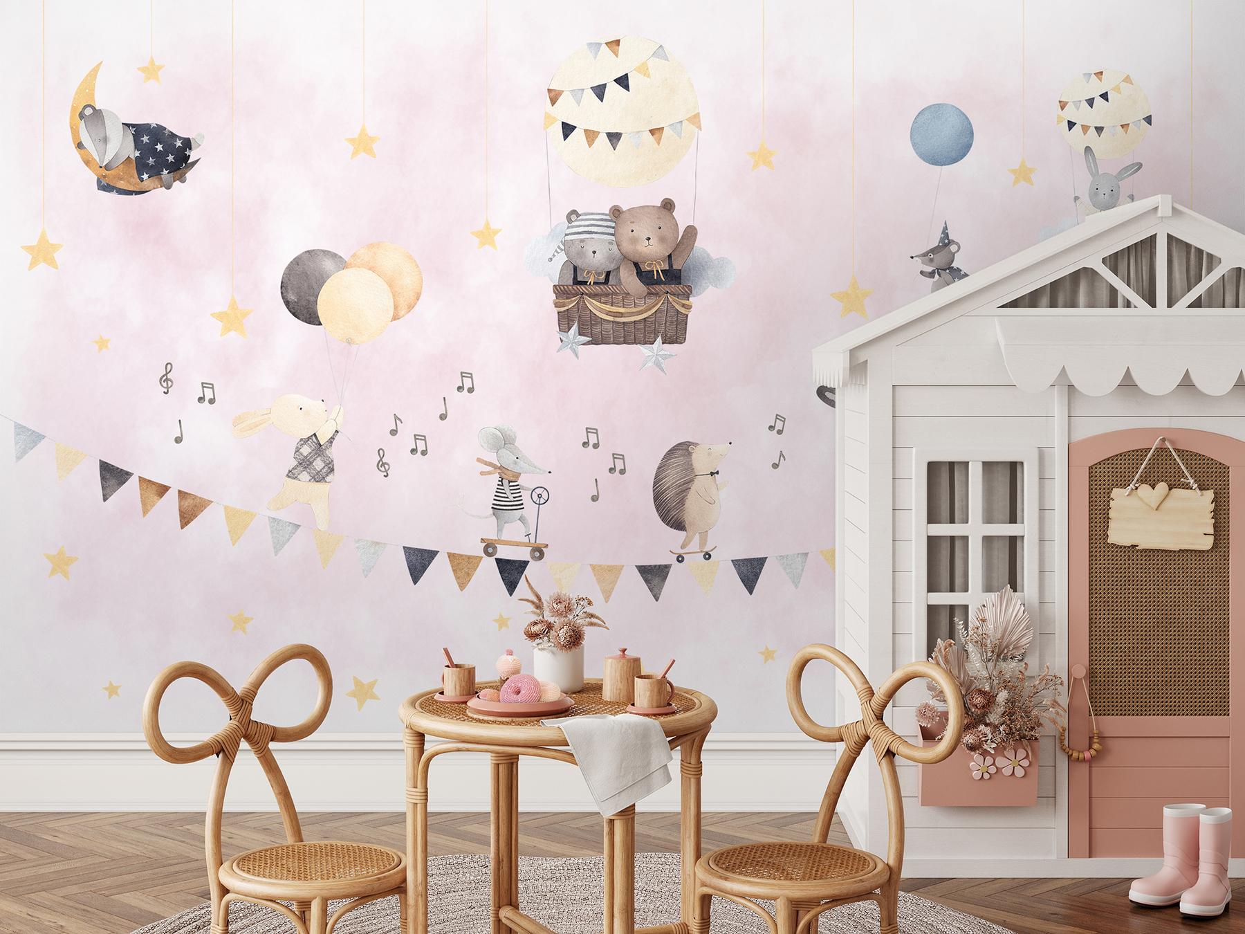 Cute Animals with Balloons Wallpaper Mural 