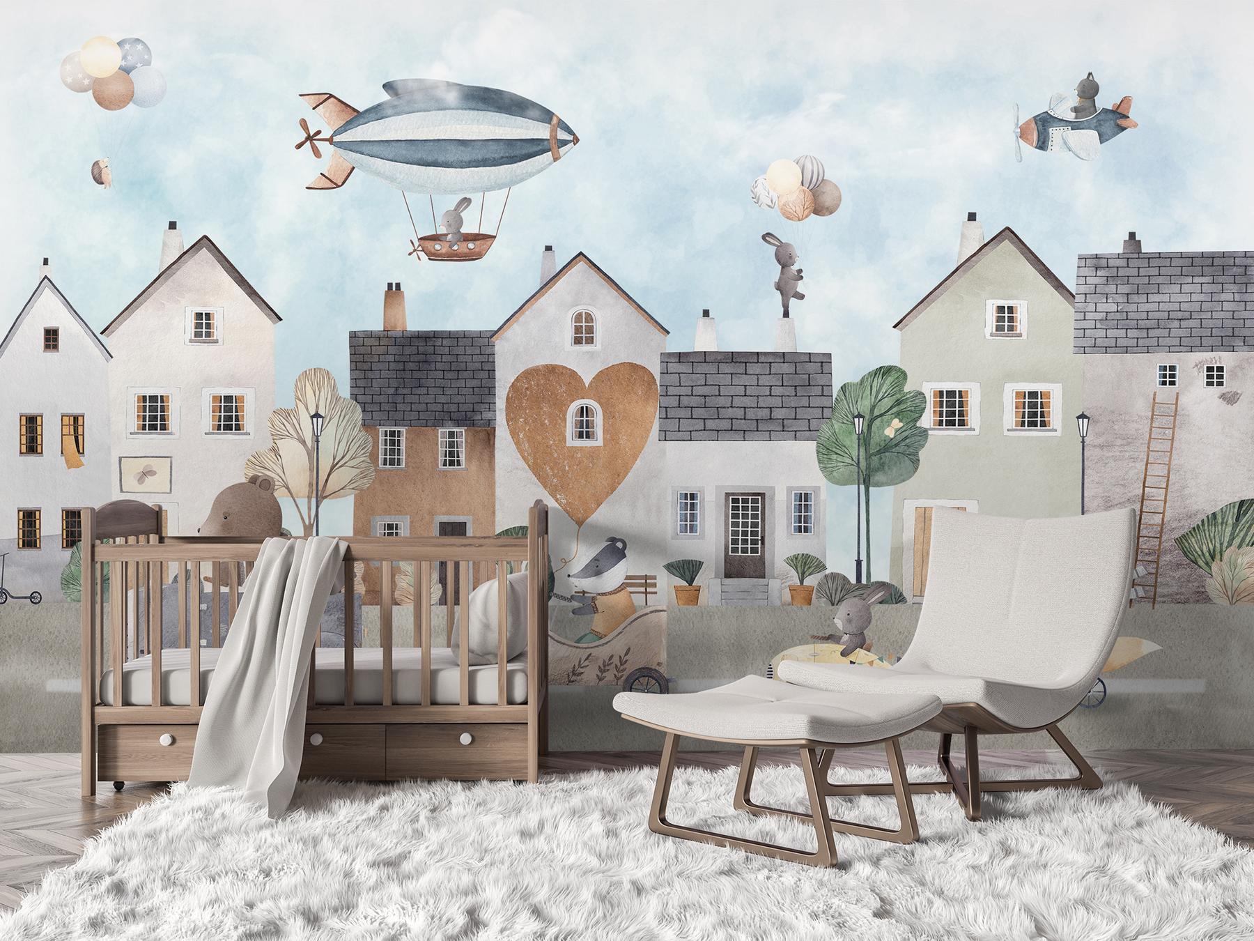 Storybook Village Playful Animals Wallpaper Mural