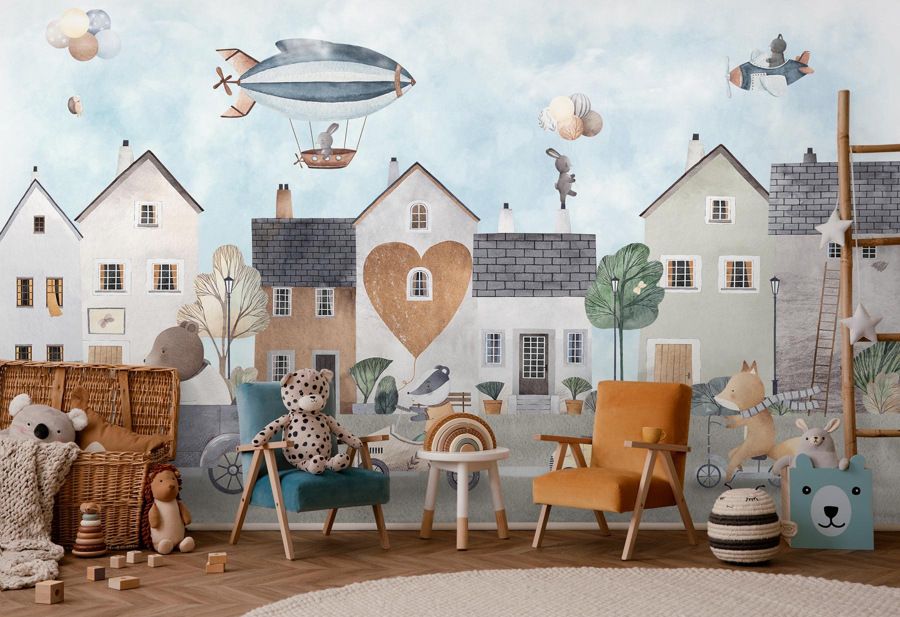 Storybook Village Playful Animals Wallpaper Mural