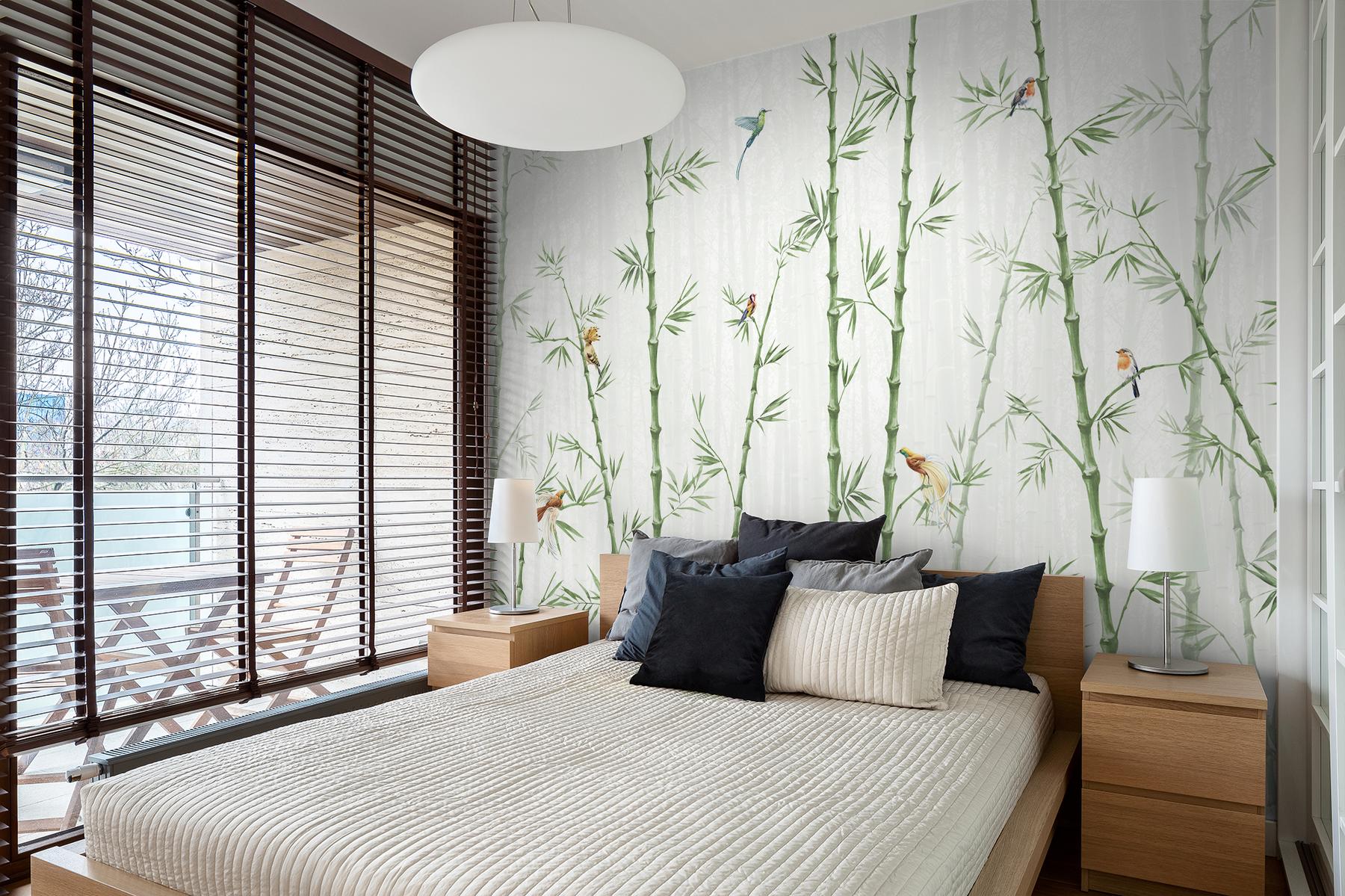 Asian Bamboo Forest with Birds Wallpaper Mural