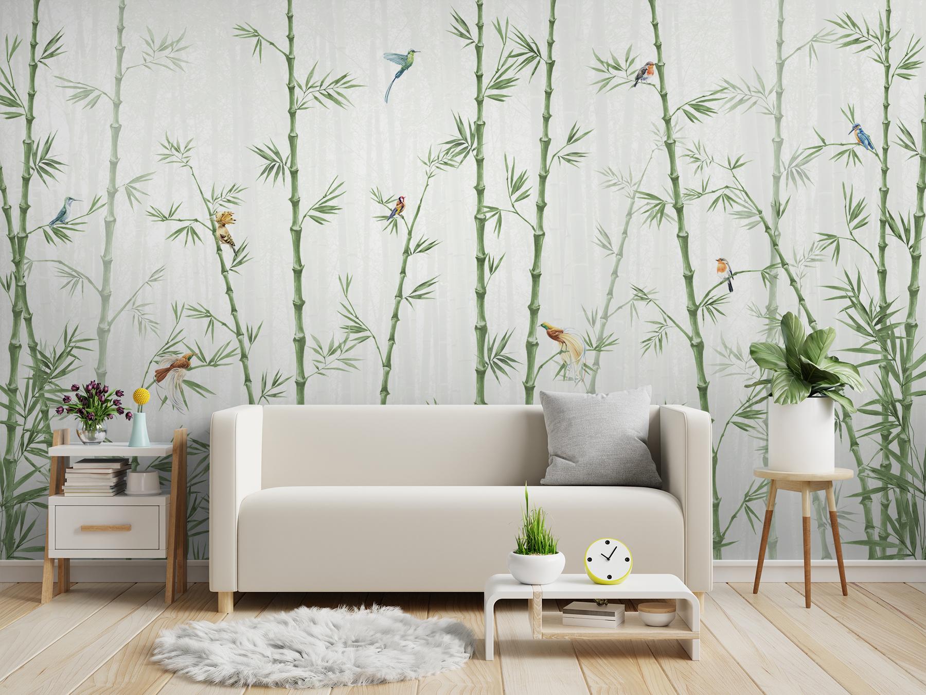 Asian Bamboo Forest with Birds Wallpaper Mural
