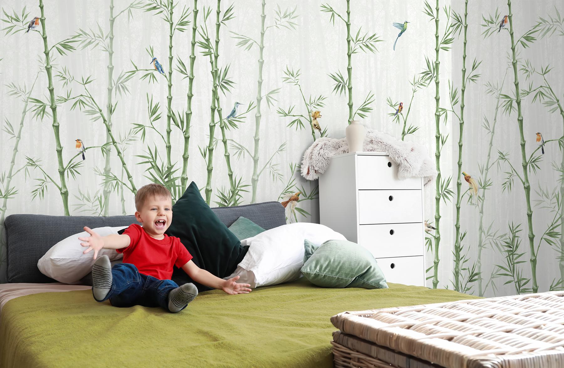Asian Bamboo Forest with Birds Wallpaper Mural