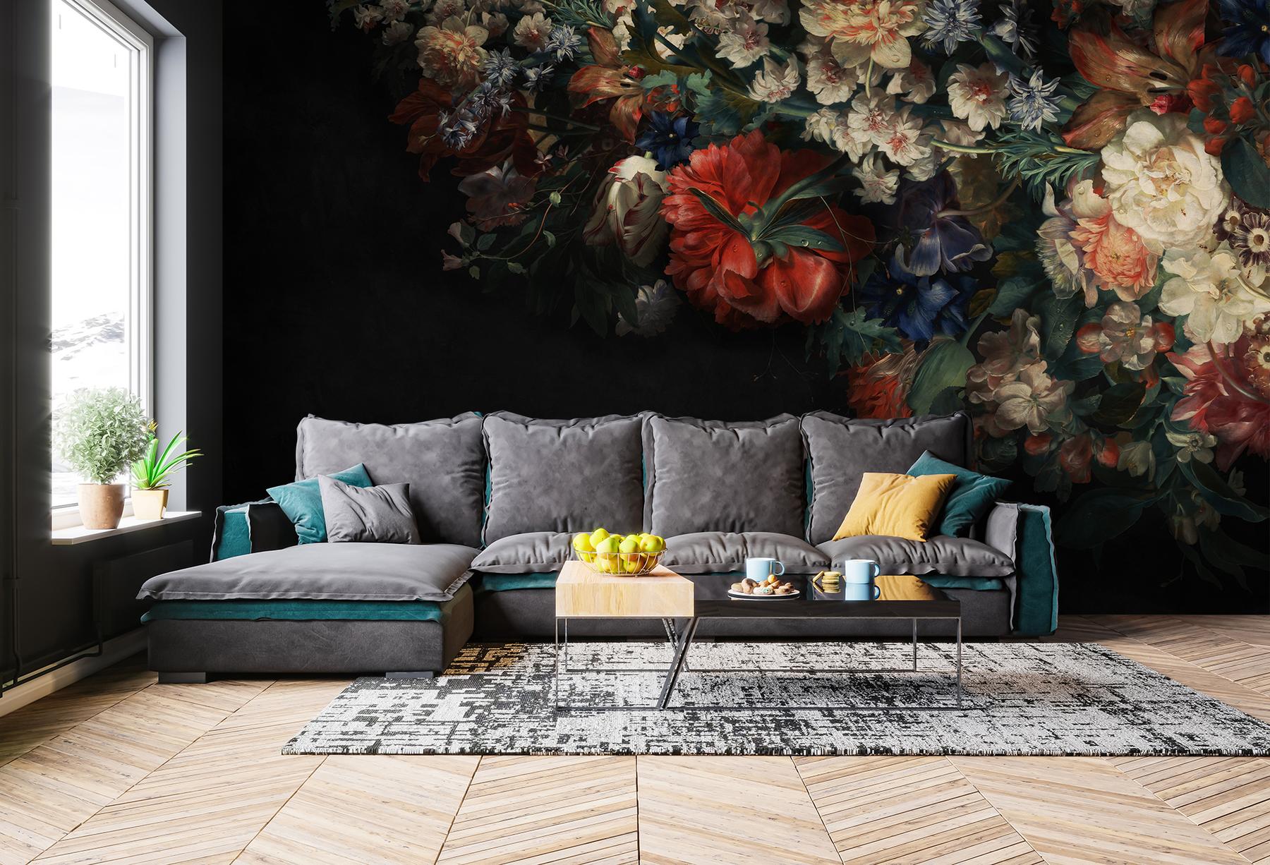 Elegant Dark Floral Blooms Wallpaper Mural