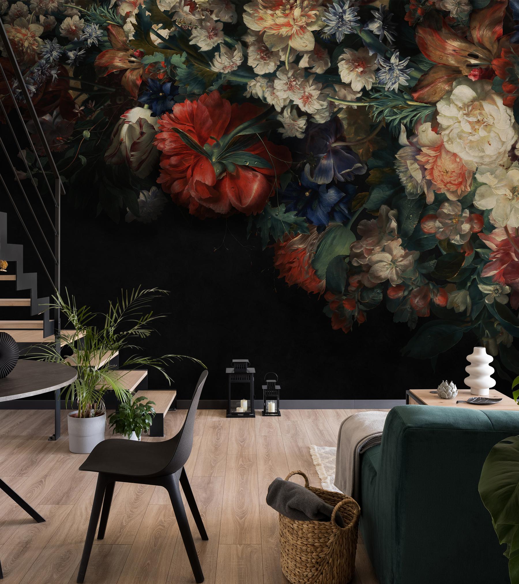 Elegant Dark Floral Blooms Wallpaper Mural