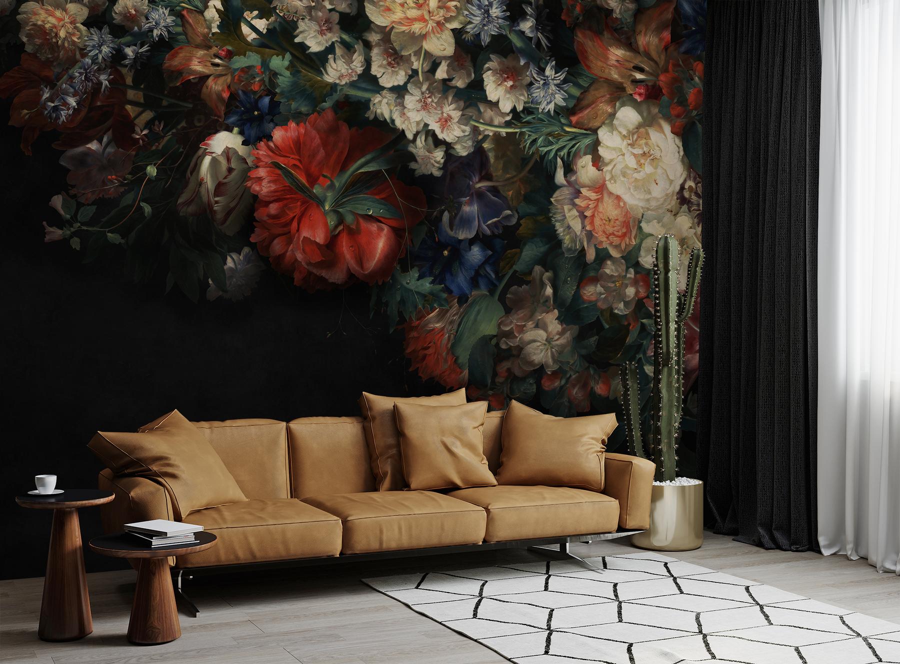Elegant Dark Floral Blooms Wallpaper Mural