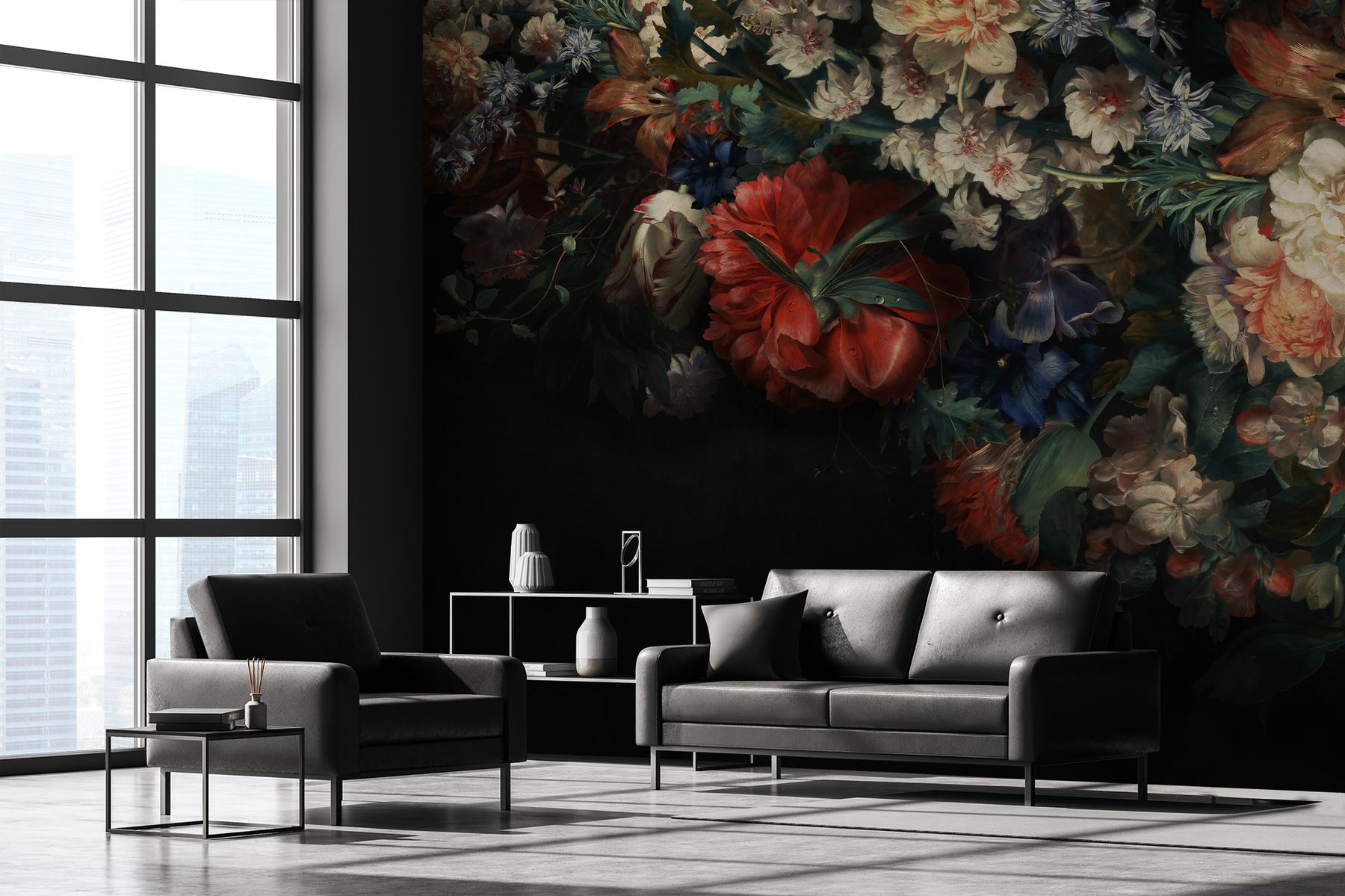 Elegant Dark Floral Blooms Wallpaper Mural