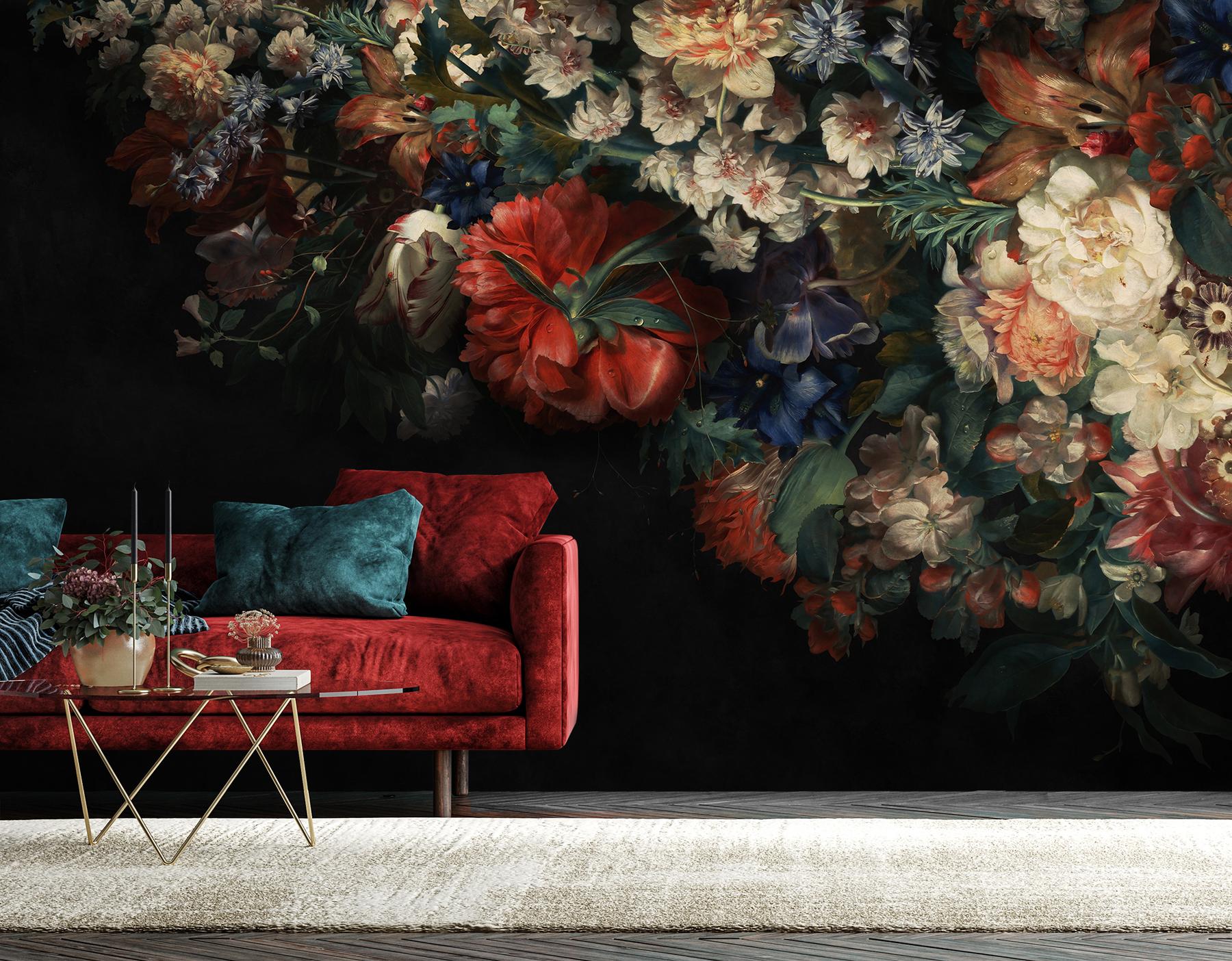 Elegant Dark Floral Blooms Wallpaper Mural