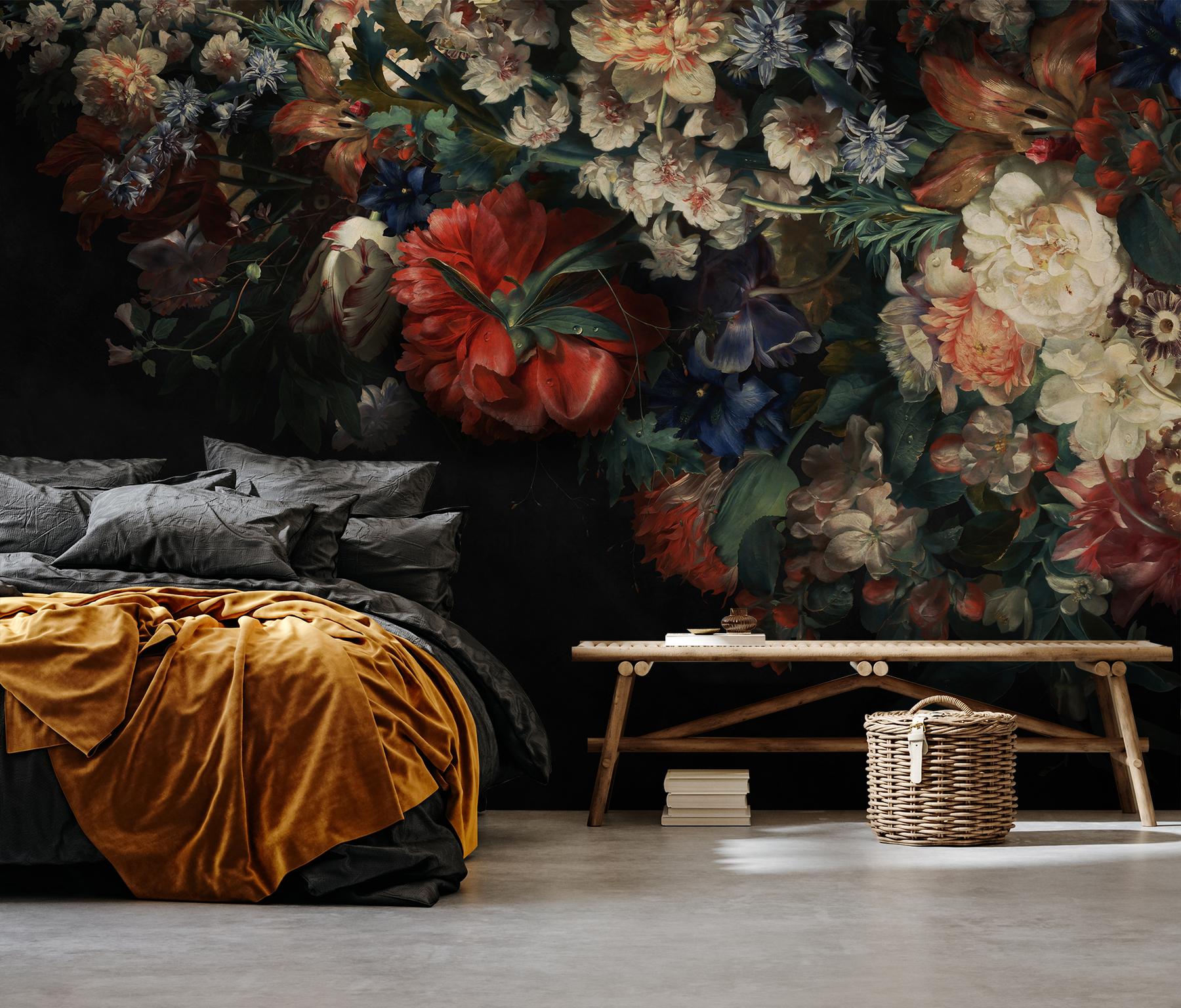 Elegant Dark Floral Blooms Wallpaper Mural
