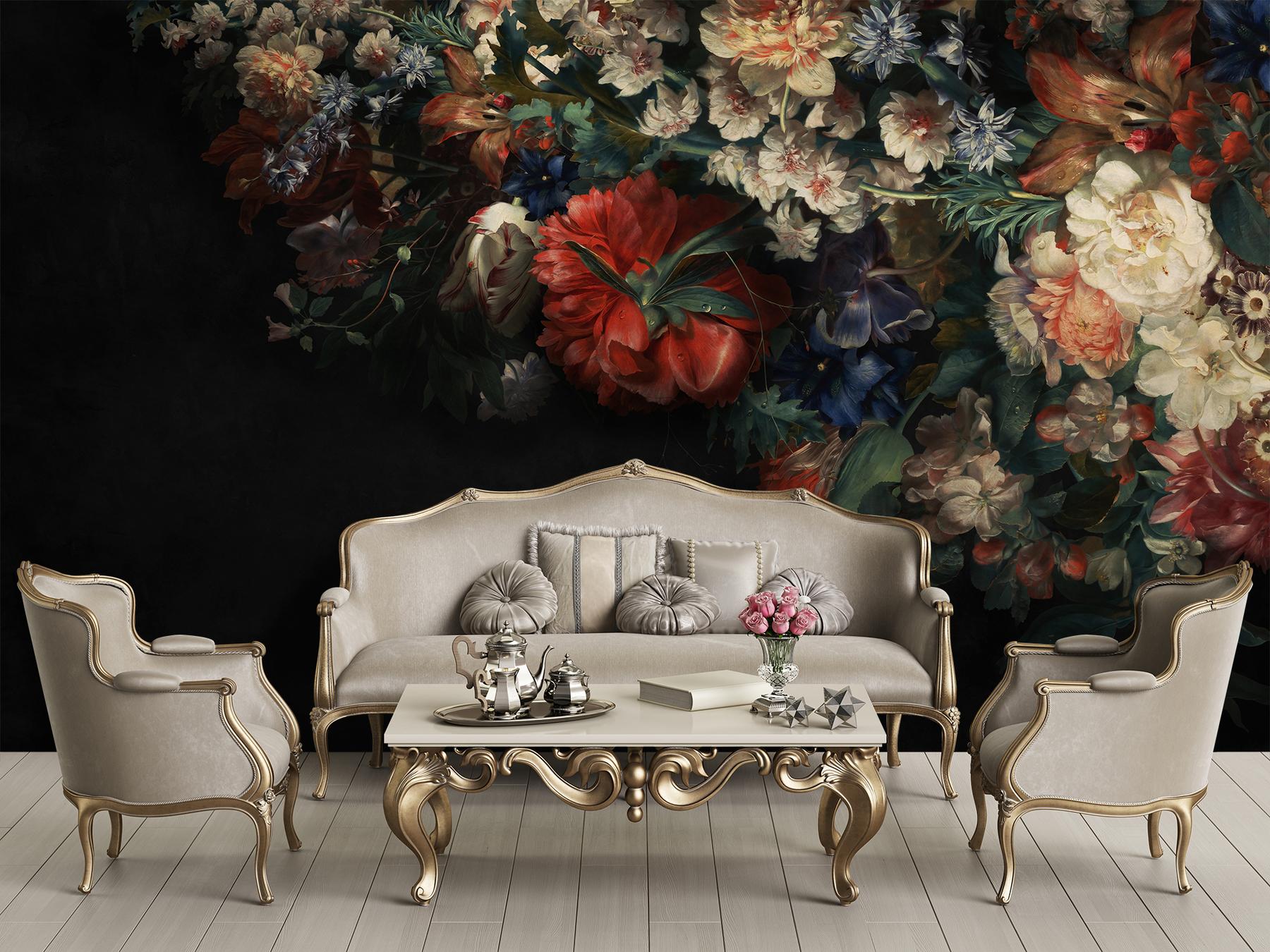 Elegant Dark Floral Blooms Wallpaper Mural