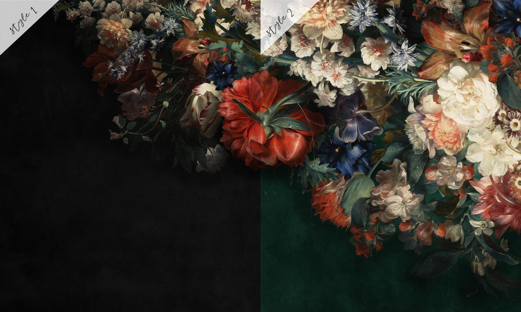 Elegant Dark Floral Blooms Wallpaper Mural