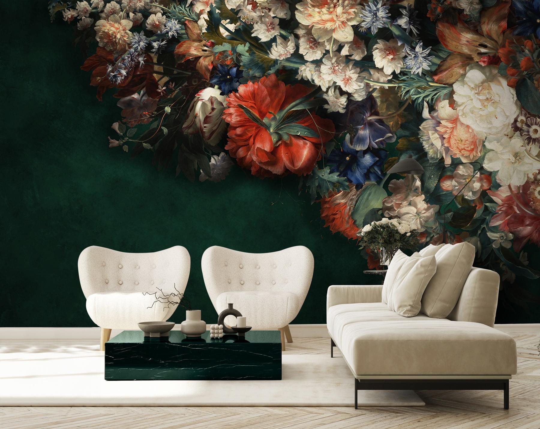 Elegant Dark Floral Blooms Wallpaper Mural