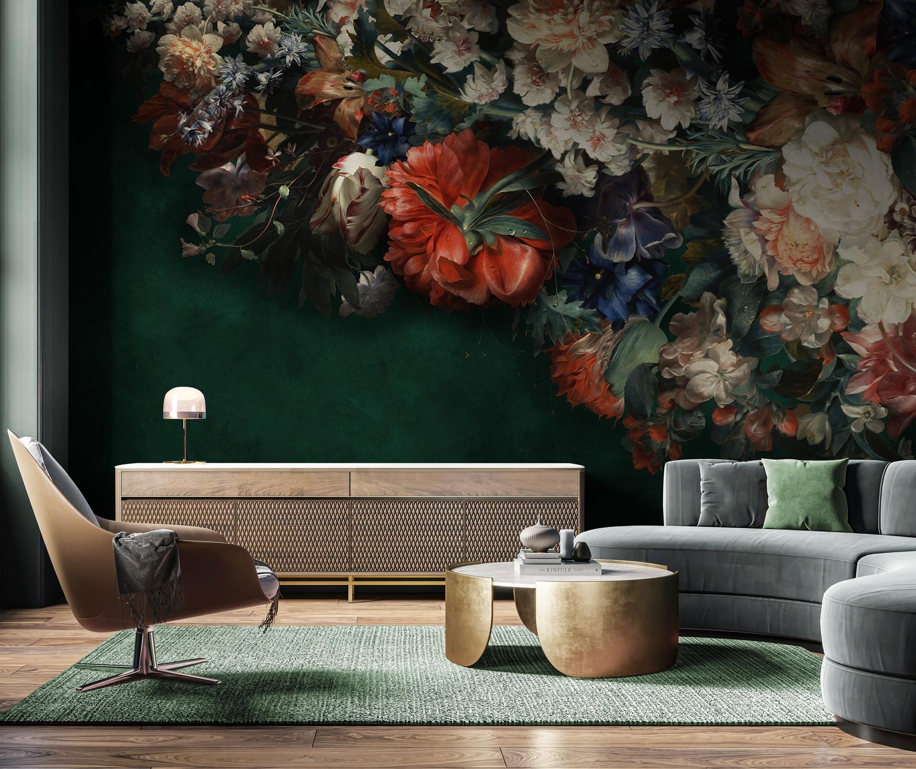 Elegant Dark Floral Blooms Wallpaper Mural