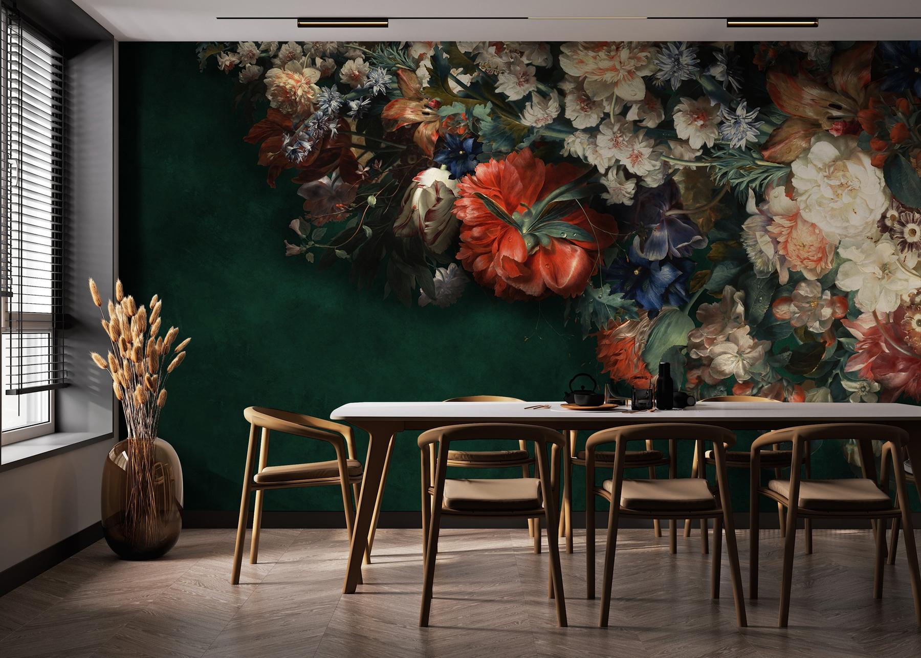 Elegant Dark Floral Blooms Wallpaper Mural