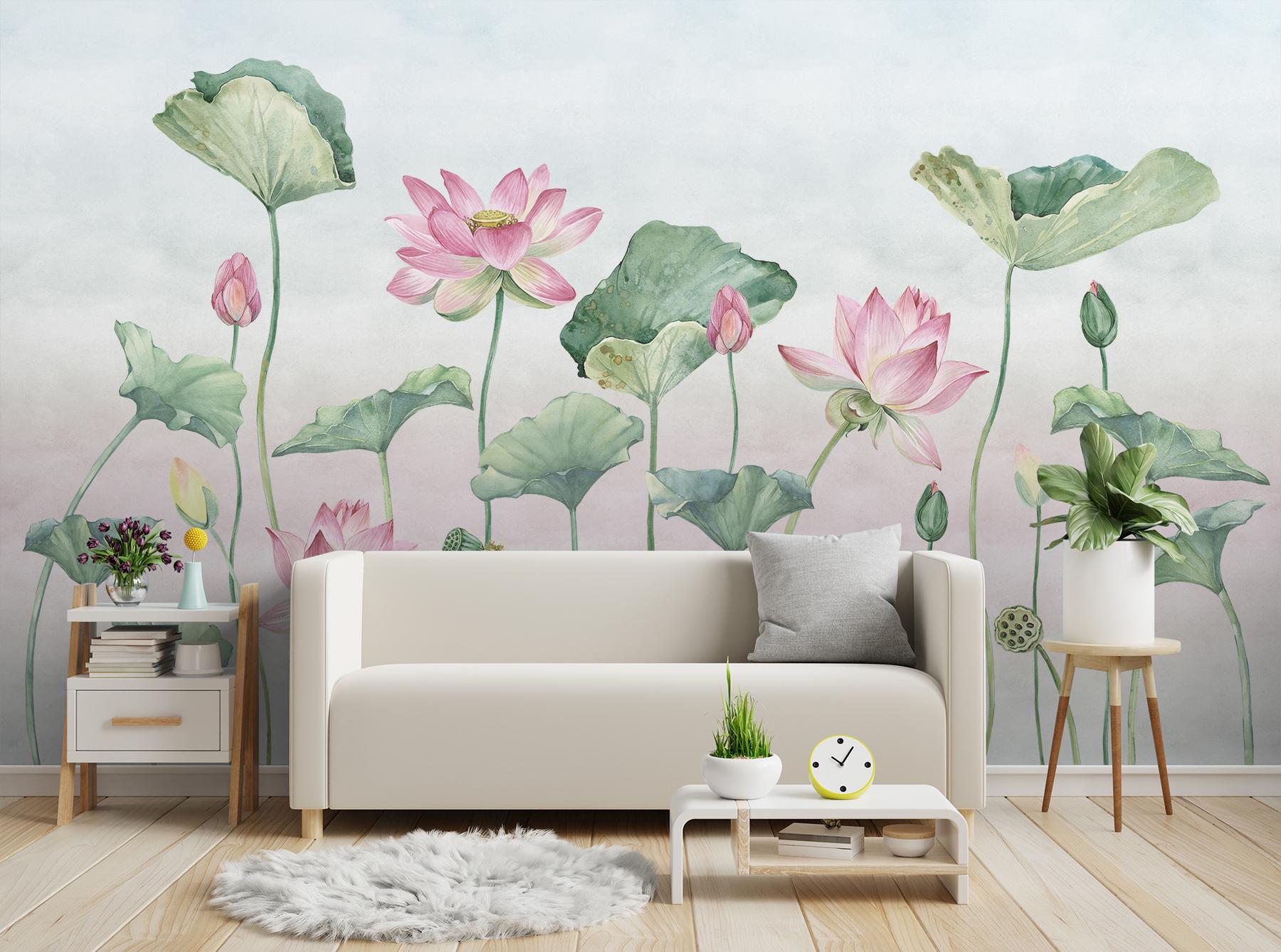 Watercolor Lotus Flower Wallpaper Mural