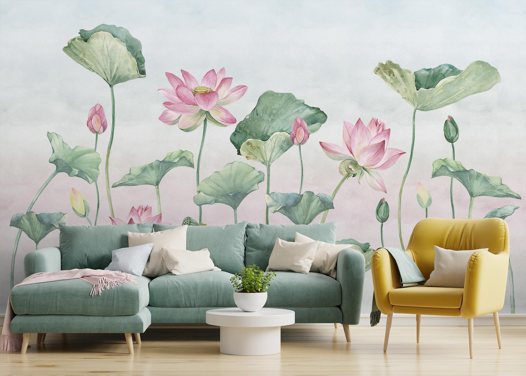 Watercolor Lotus Flower Wallpaper Mural