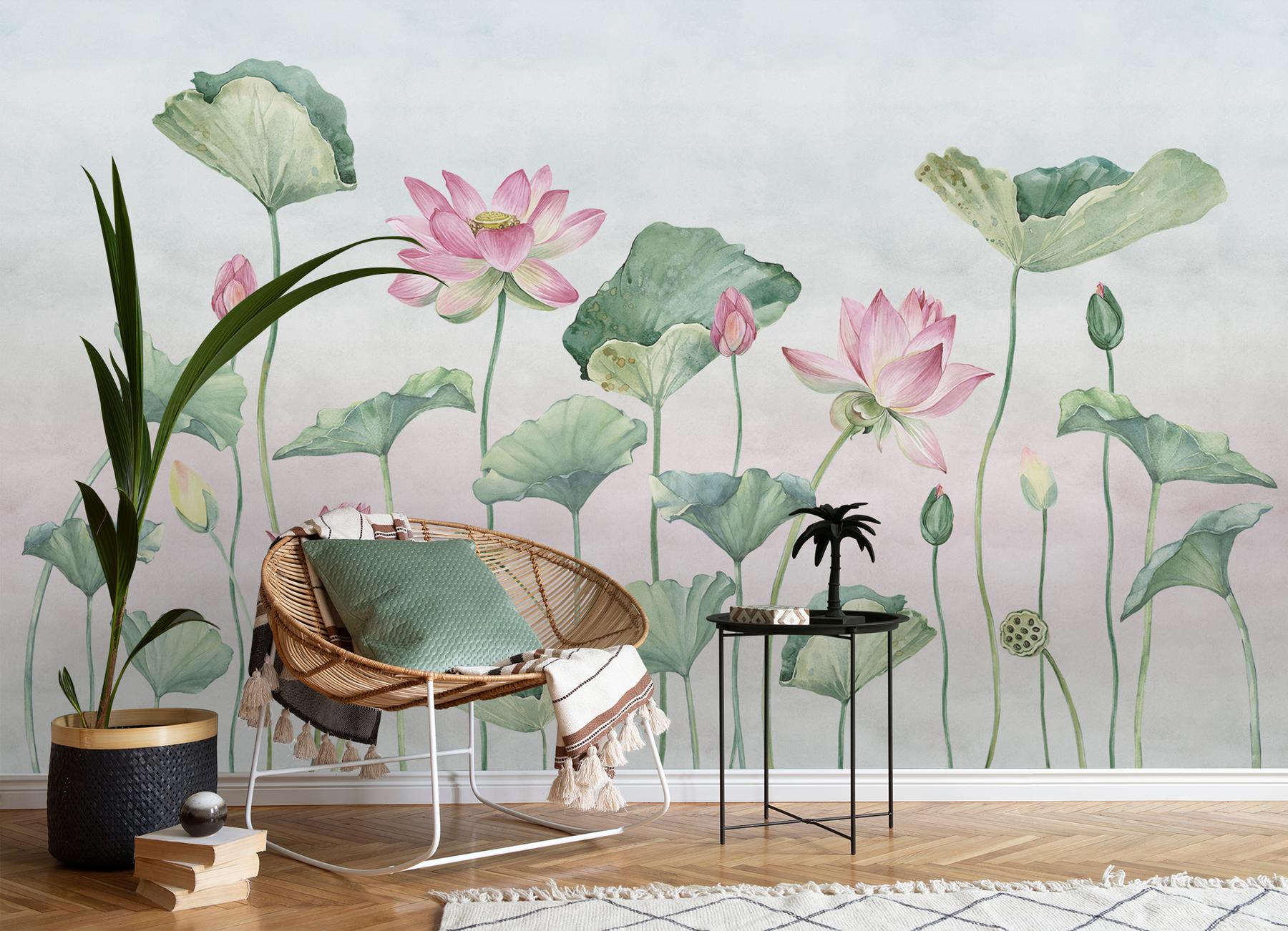 Watercolor Lotus Flower Wallpaper Mural
