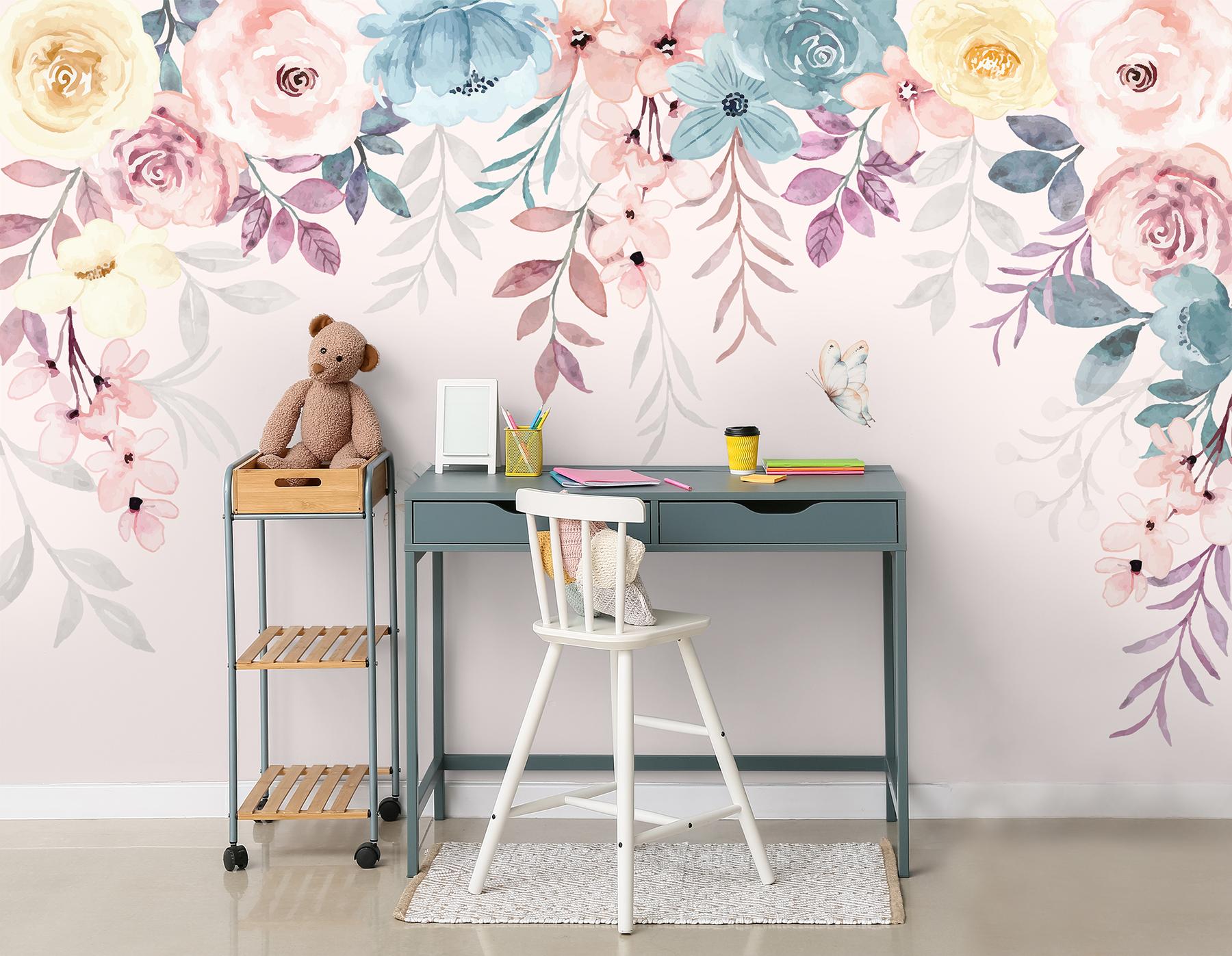Springtime Flowers and Butterfly Wallpaper Mural