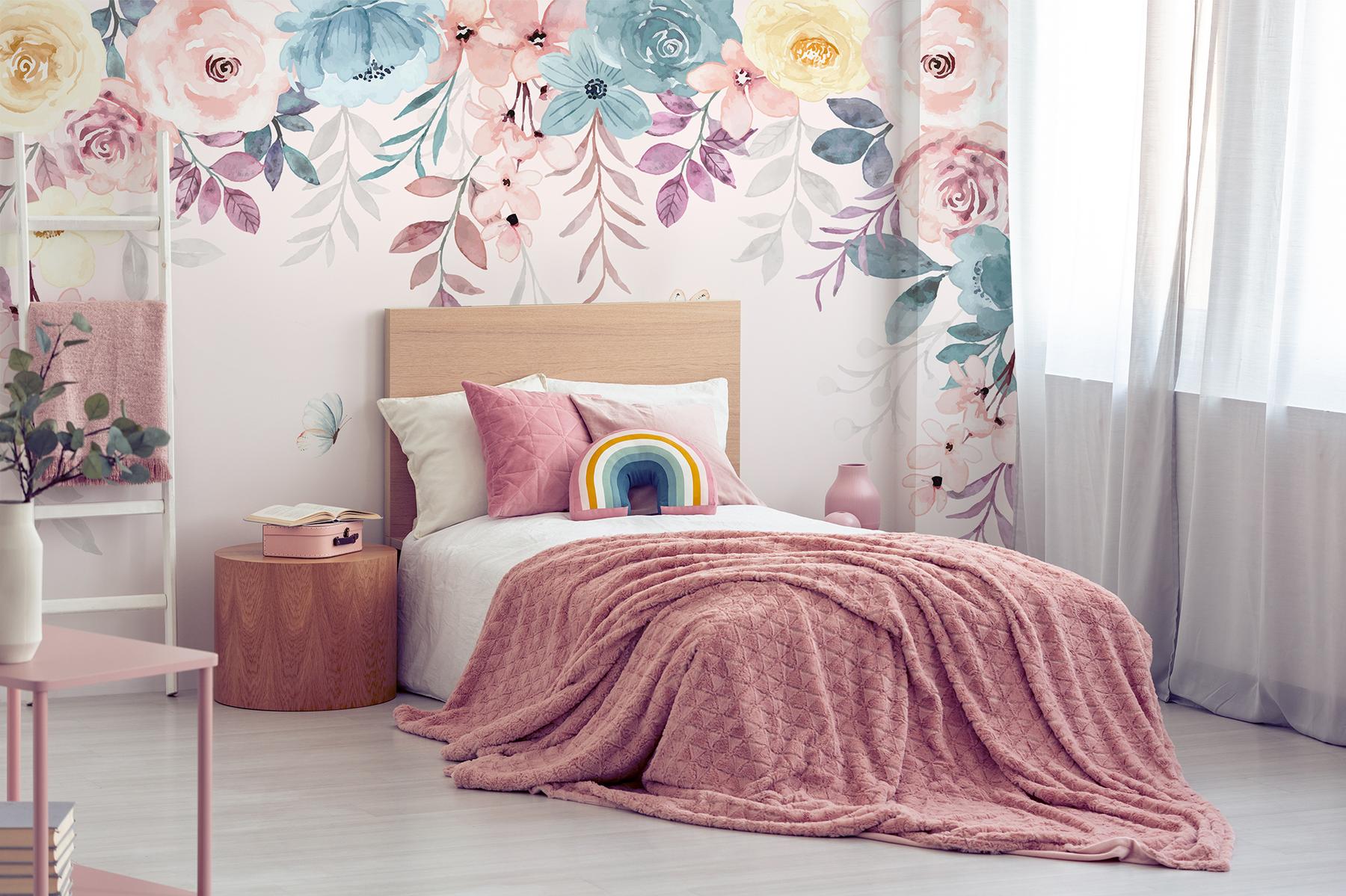 Springtime Flowers and Butterfly Wallpaper Mural