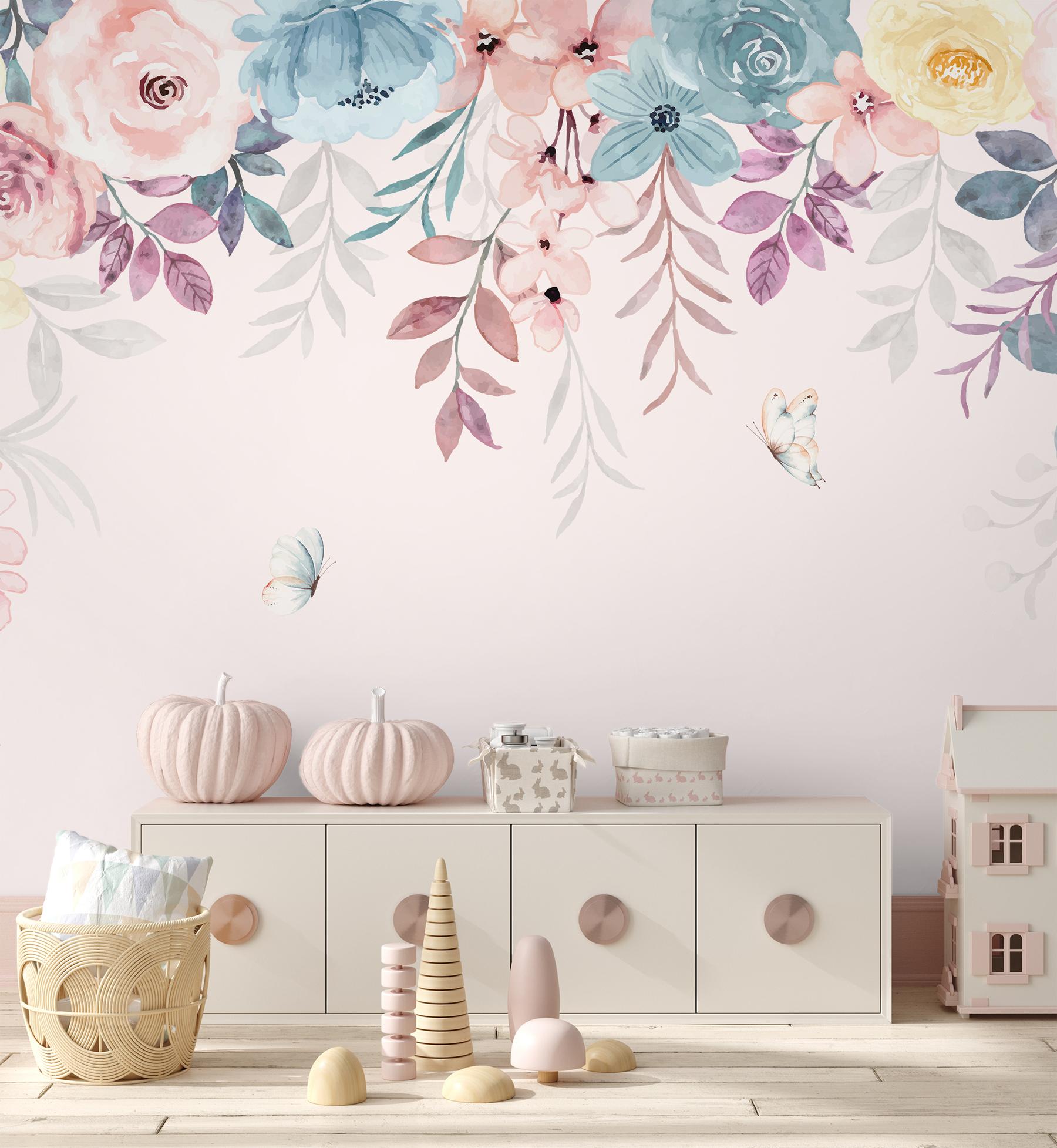 Springtime Flowers and Butterfly Wallpaper Mural