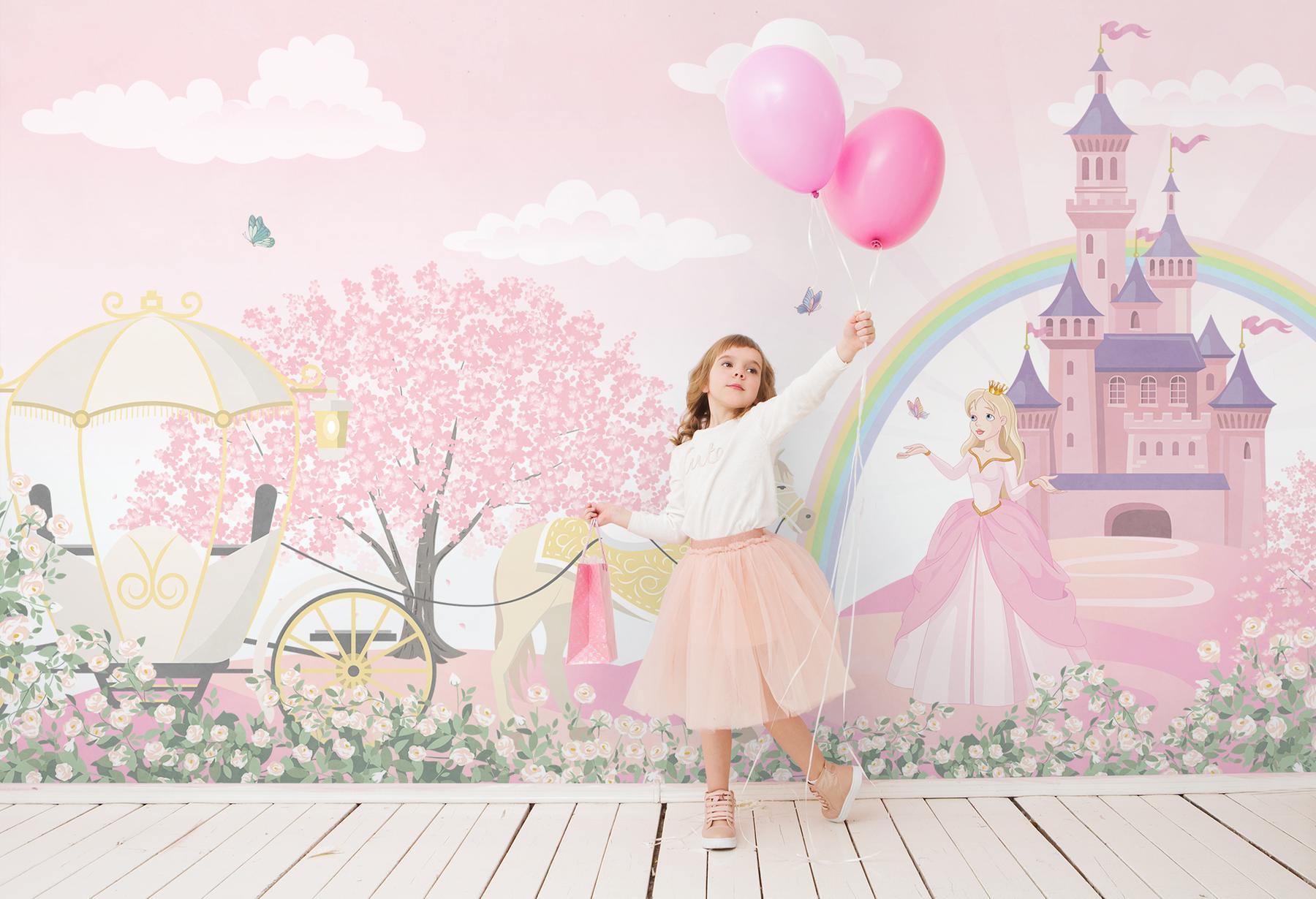 Pink Blossoms and Princess Castle Wallpaper Mural