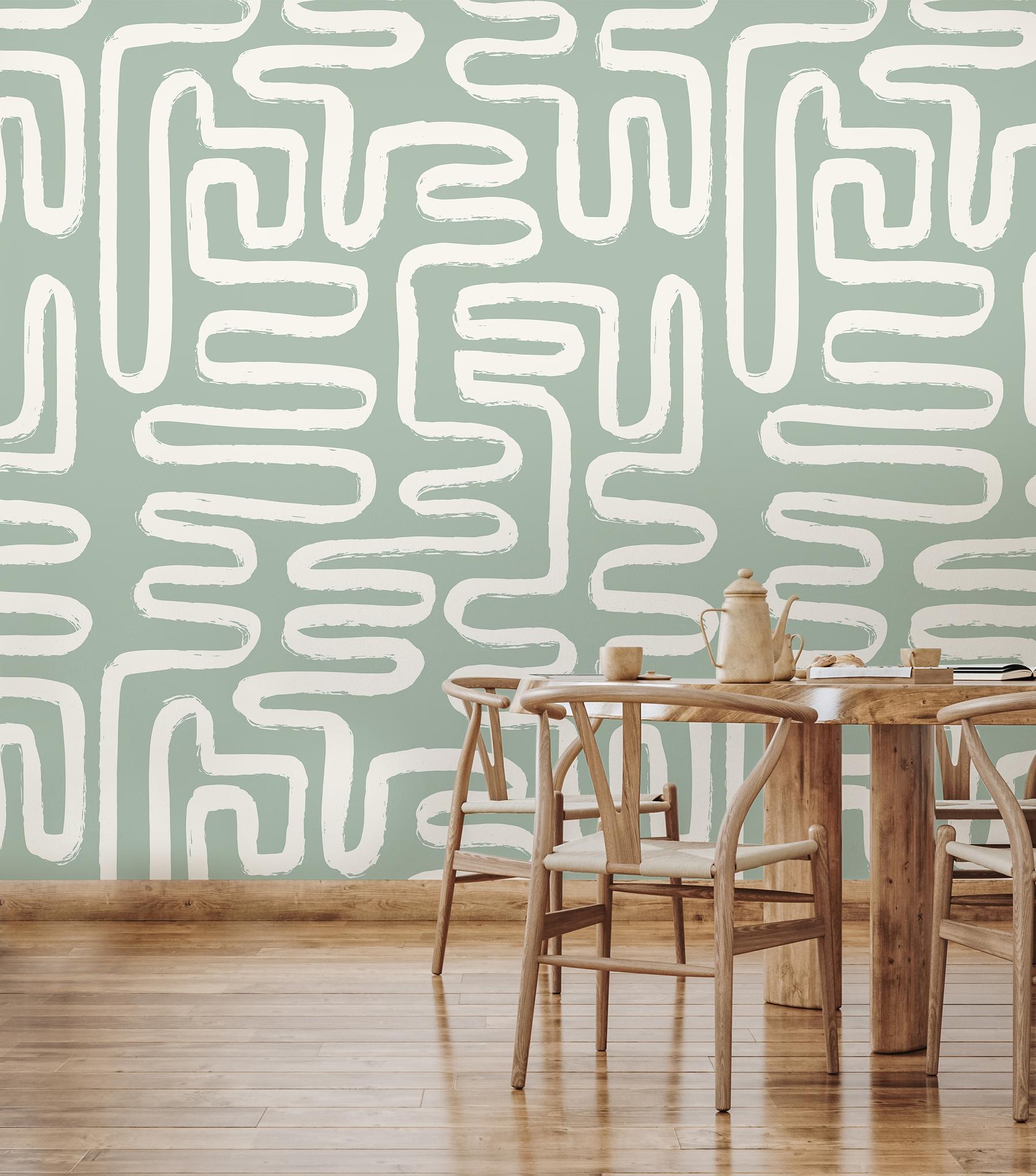 Abstract Minimalist Maze Pattern Wallpaper Mural