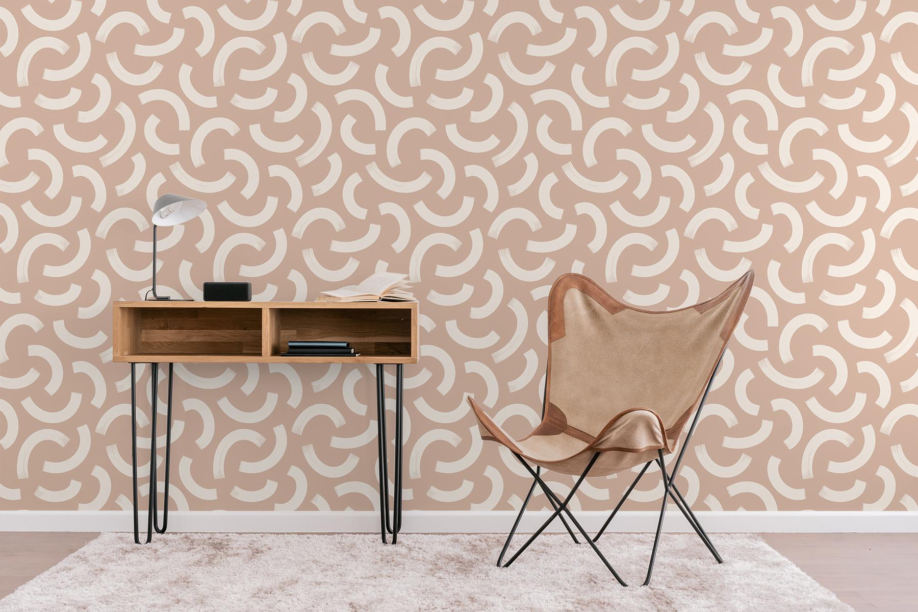 Minimalist Crescent Swirls Wallpaper Mural