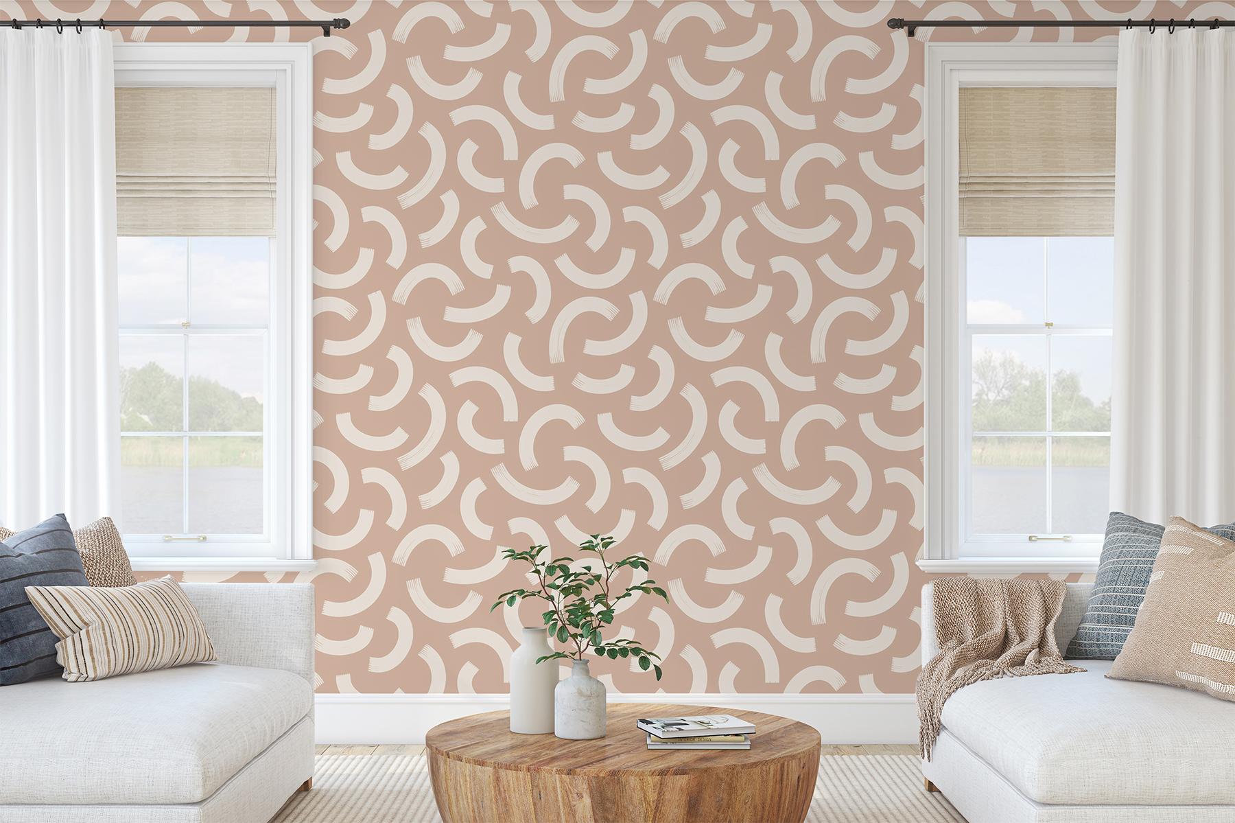 Minimalist Crescent Swirls Wallpaper Mural