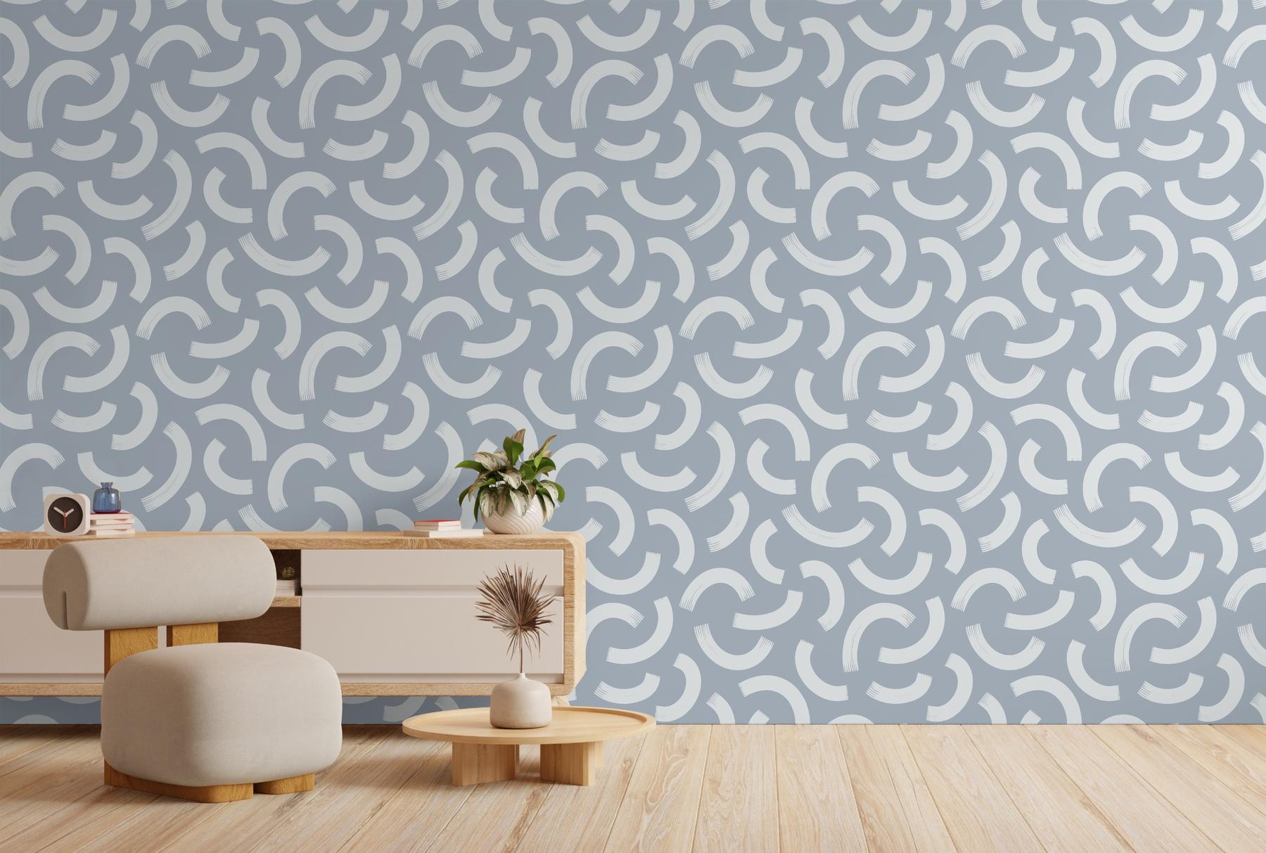 Minimalist Crescent Swirls Wallpaper Mural