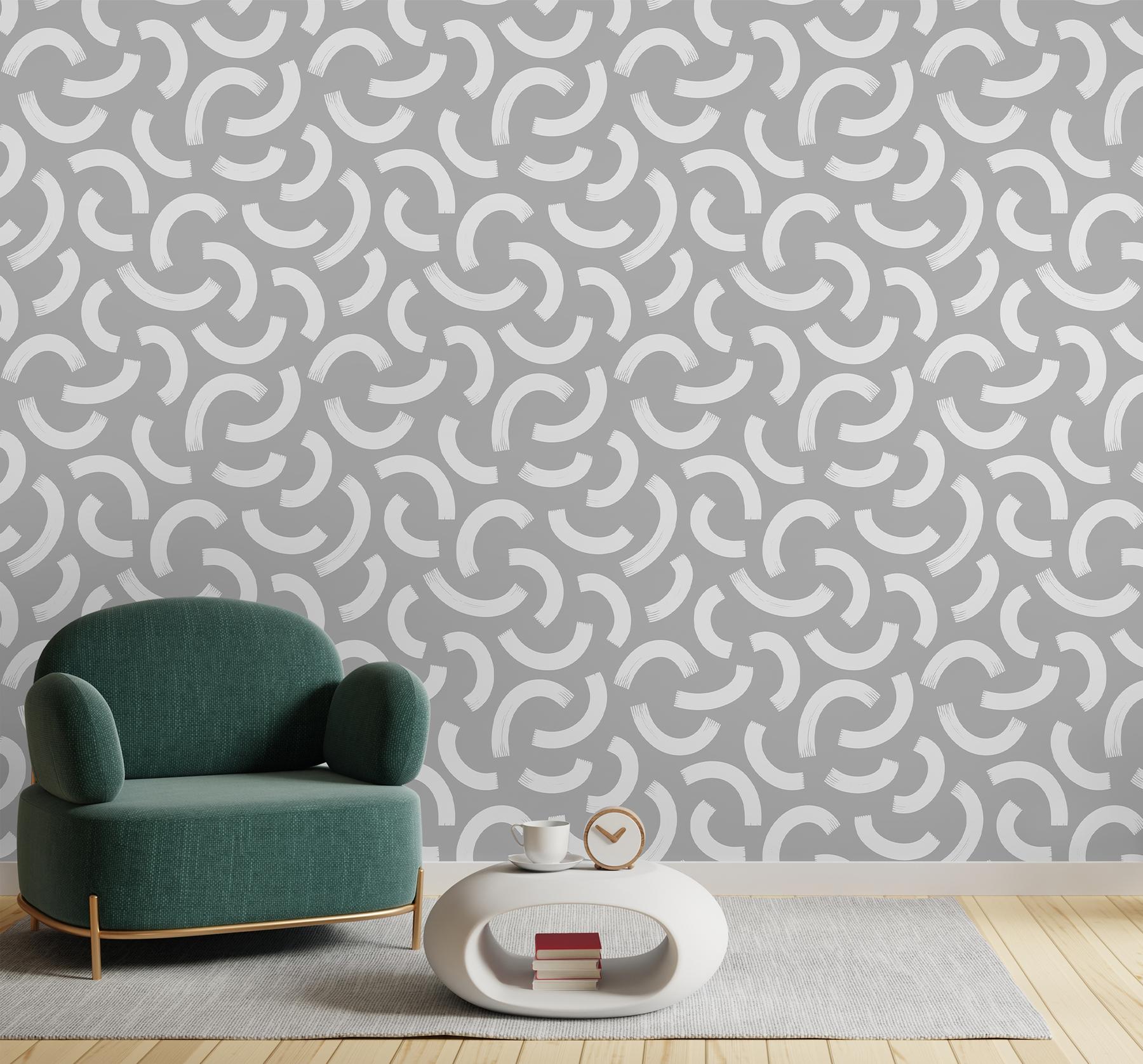 Minimalist Crescent Swirls Wallpaper Mural