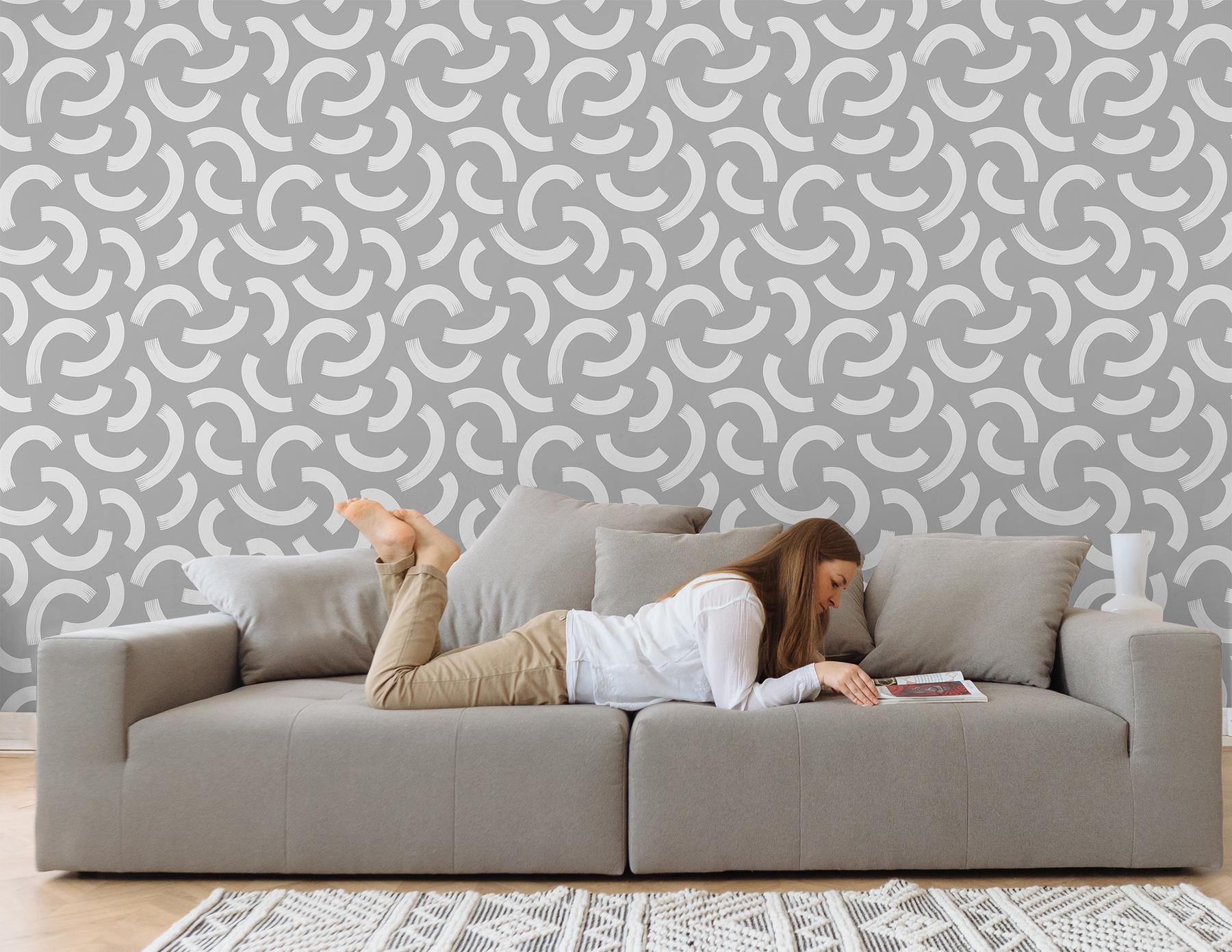 Minimalist Crescent Swirls Wallpaper Mural