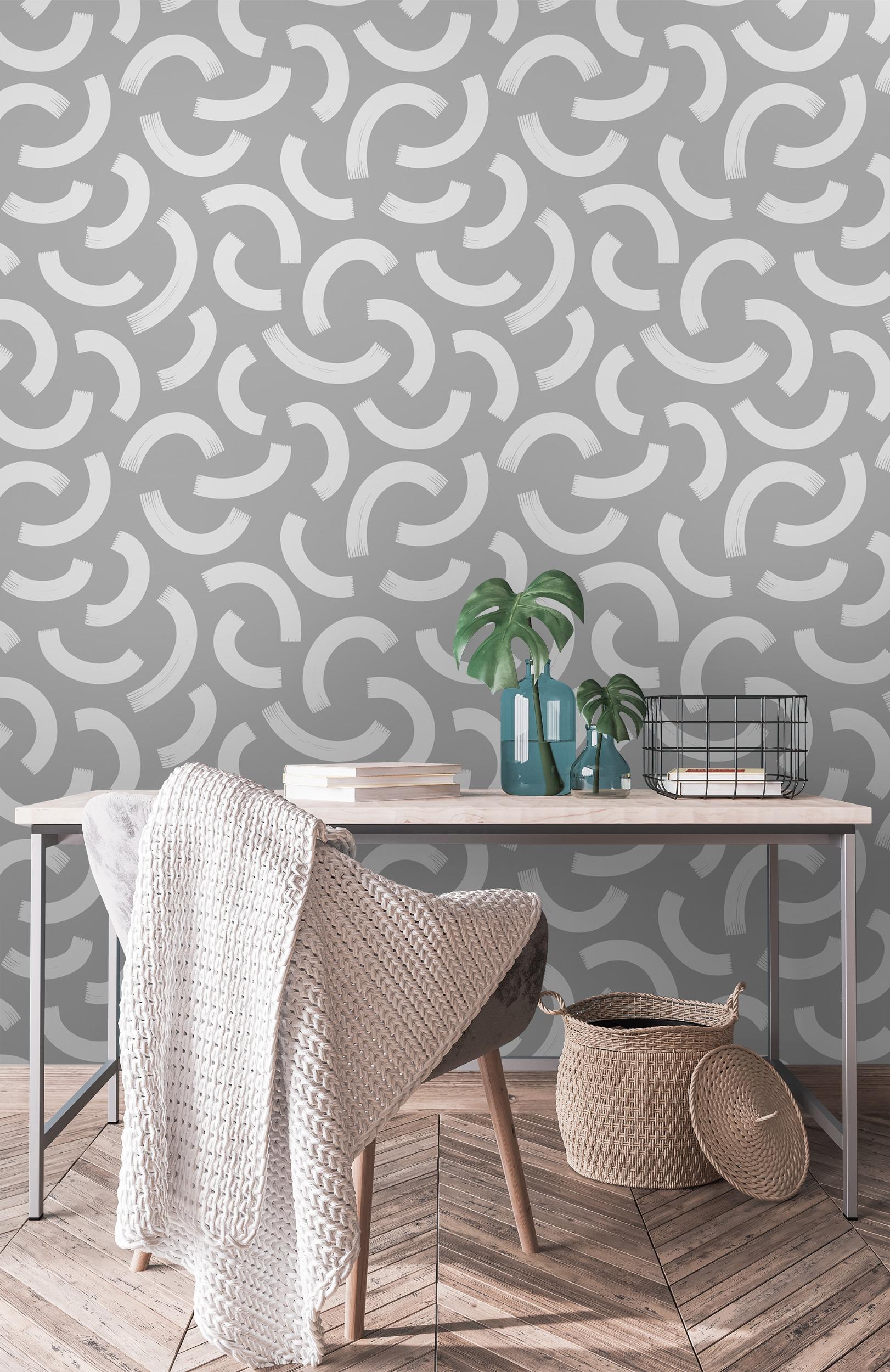 Minimalist Crescent Swirls Wallpaper Mural
