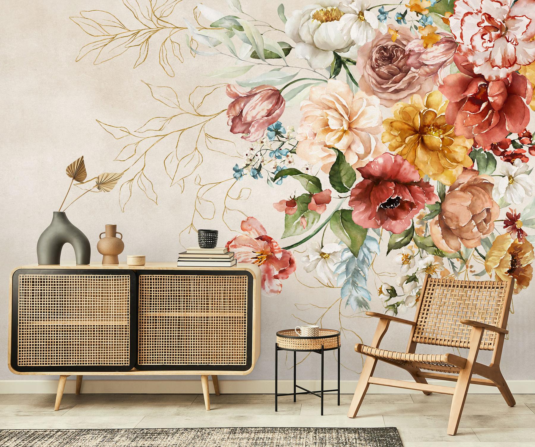 Watercolor Floral Bouquet Elegant Wallpaper Mural