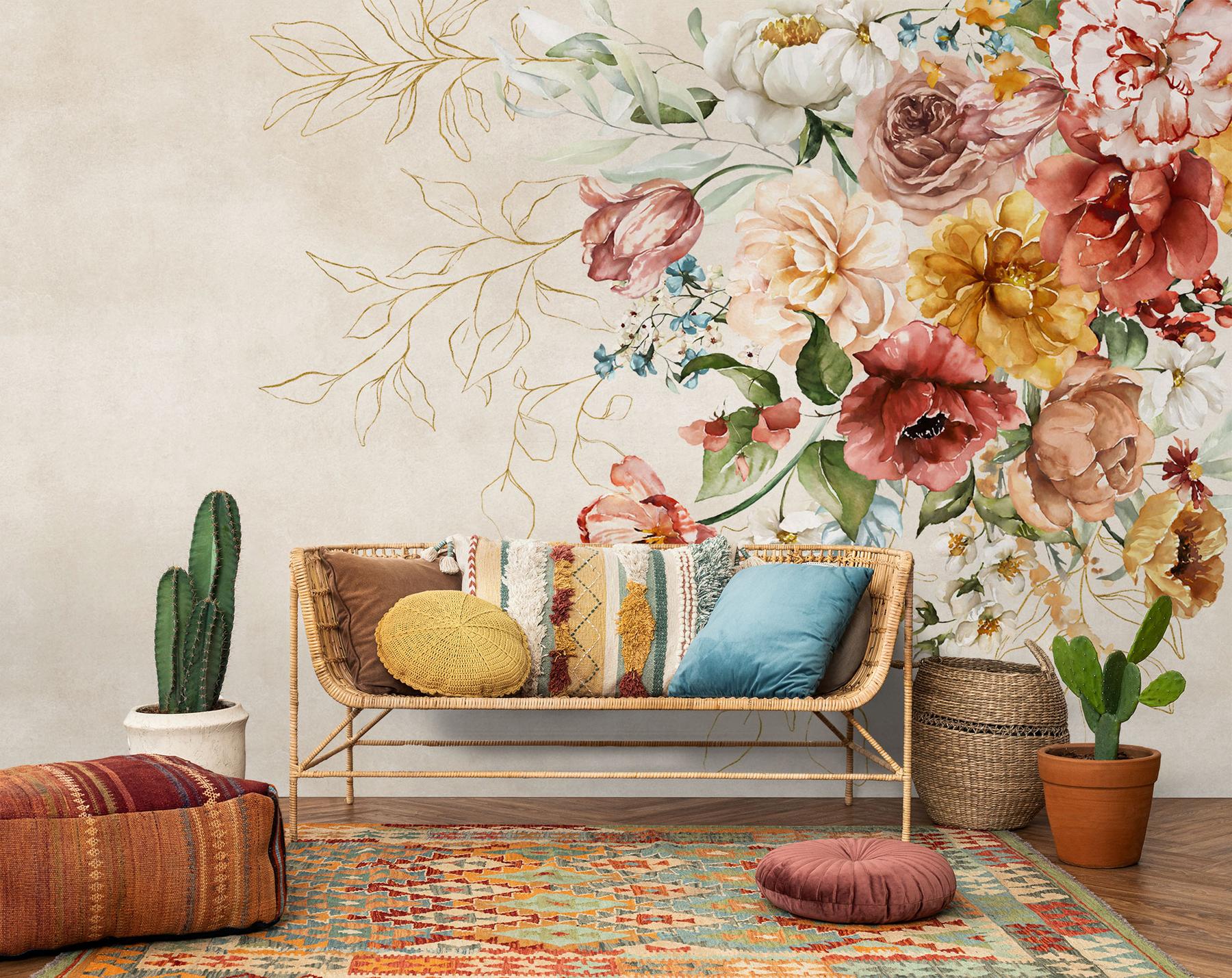 Watercolor Floral Bouquet Elegant Wallpaper Mural