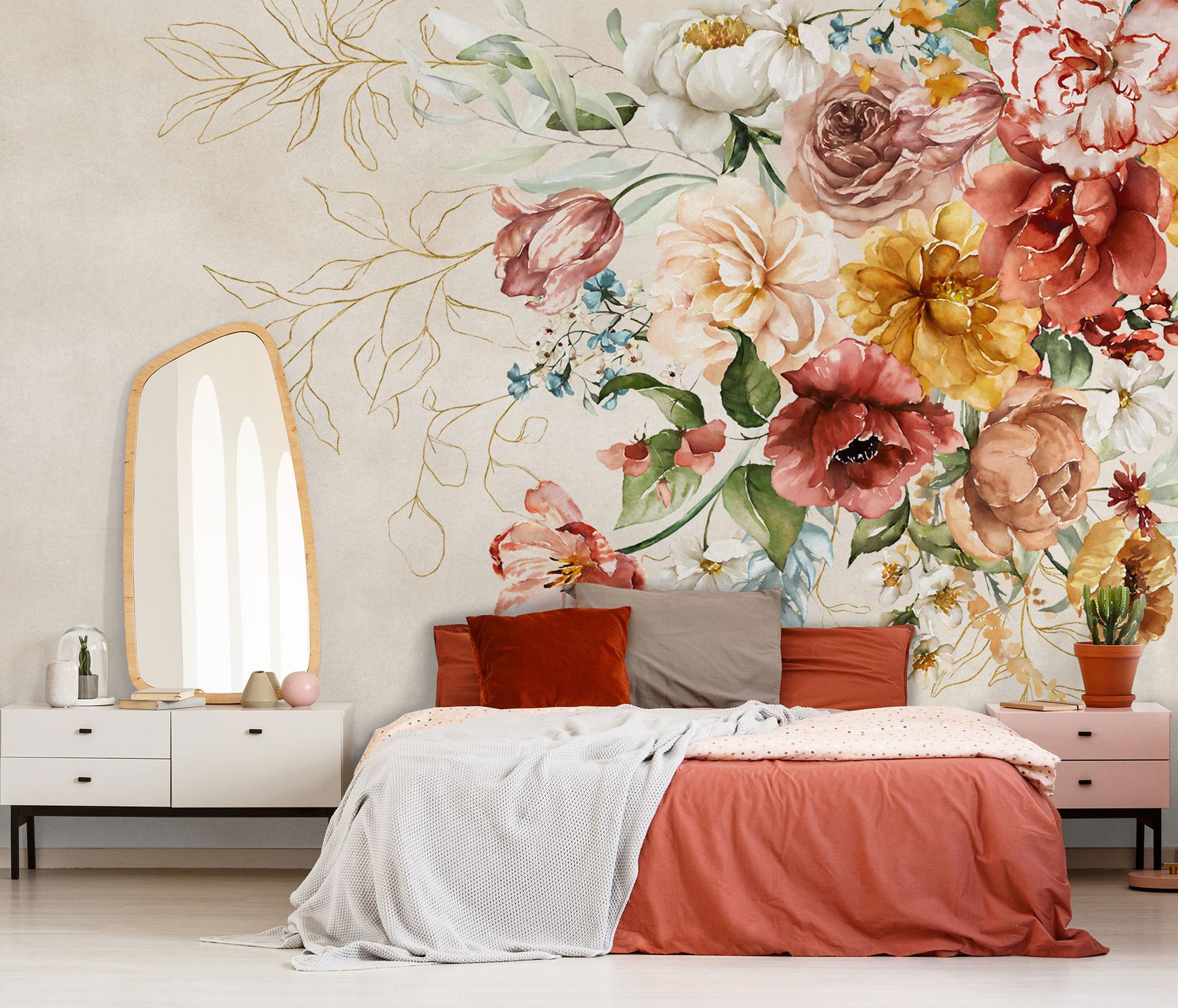 Watercolor Floral Bouquet Elegant Wallpaper Mural