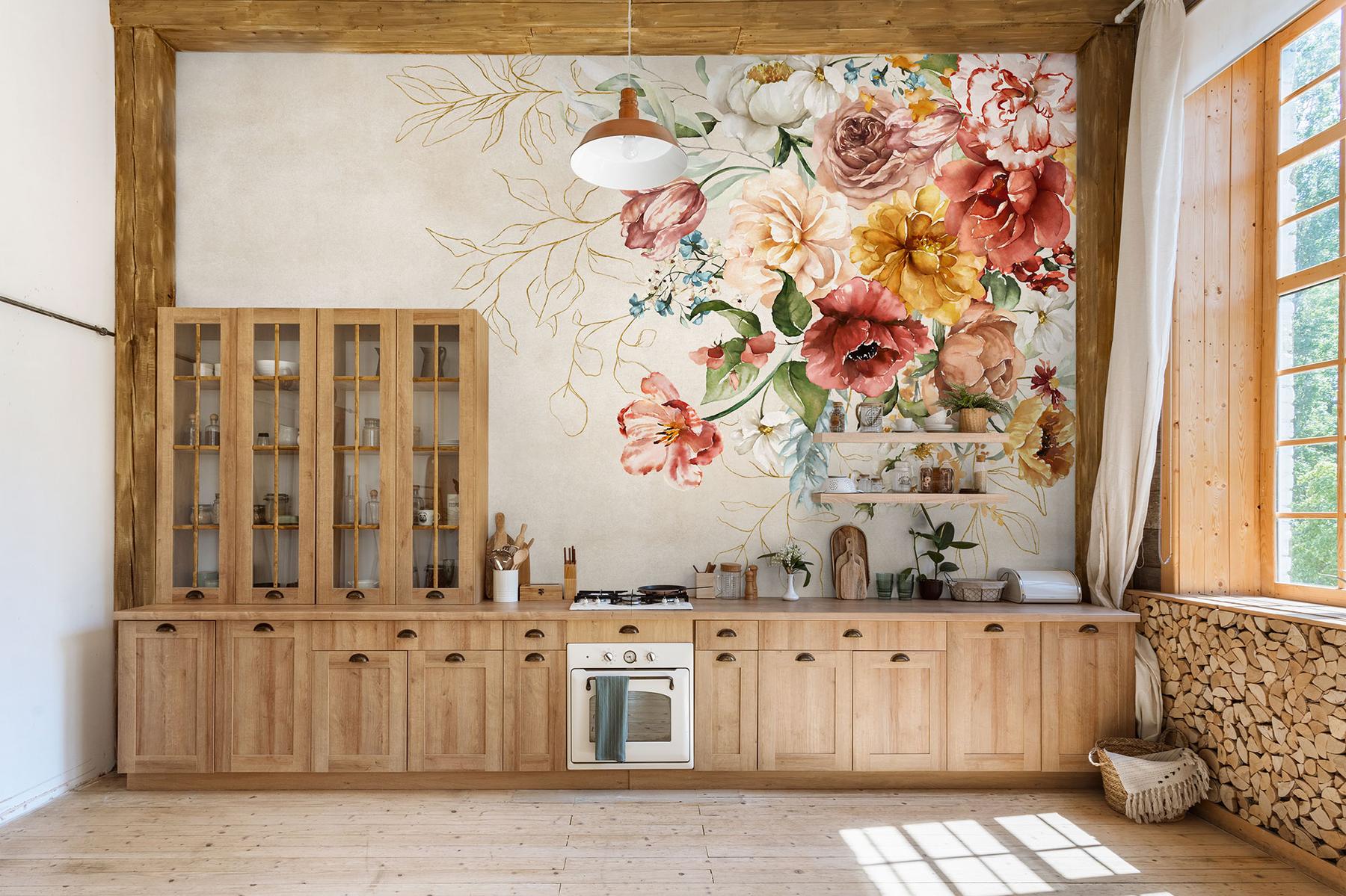 Watercolor Floral Bouquet Elegant Wallpaper Mural