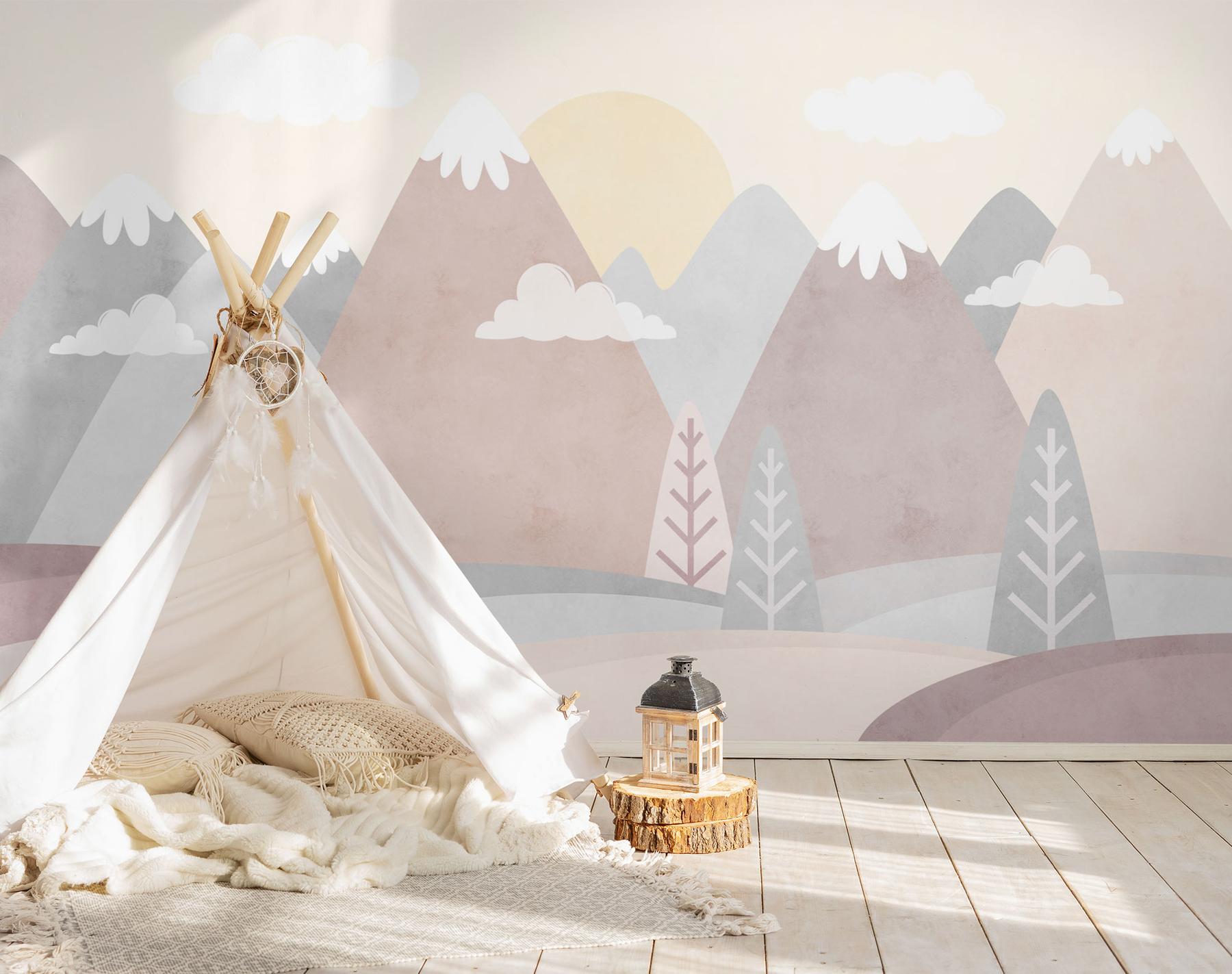 Serene Pastel Mountains Kids Wallpaper Mural