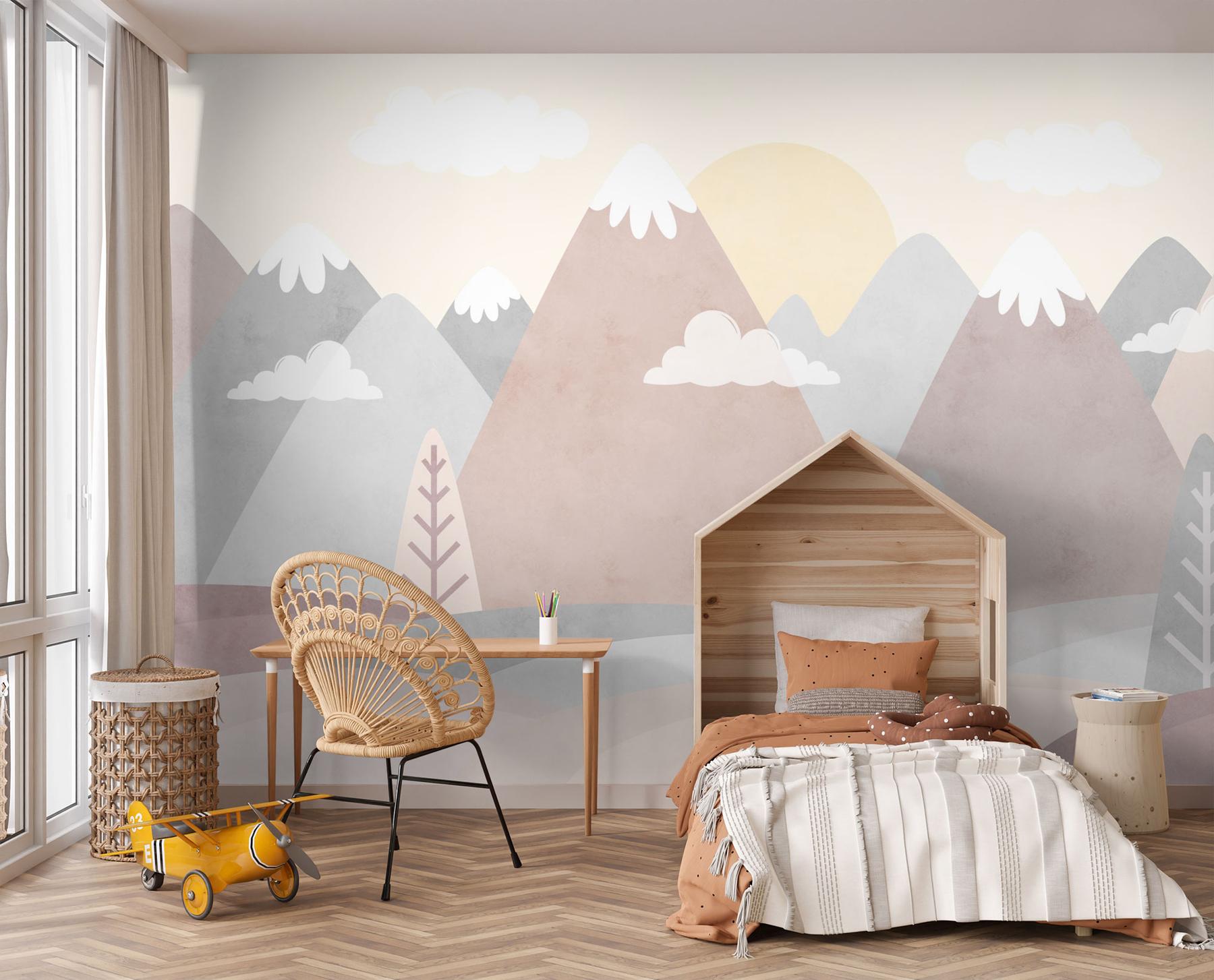 Serene Pastel Mountains Kids Wallpaper Mural