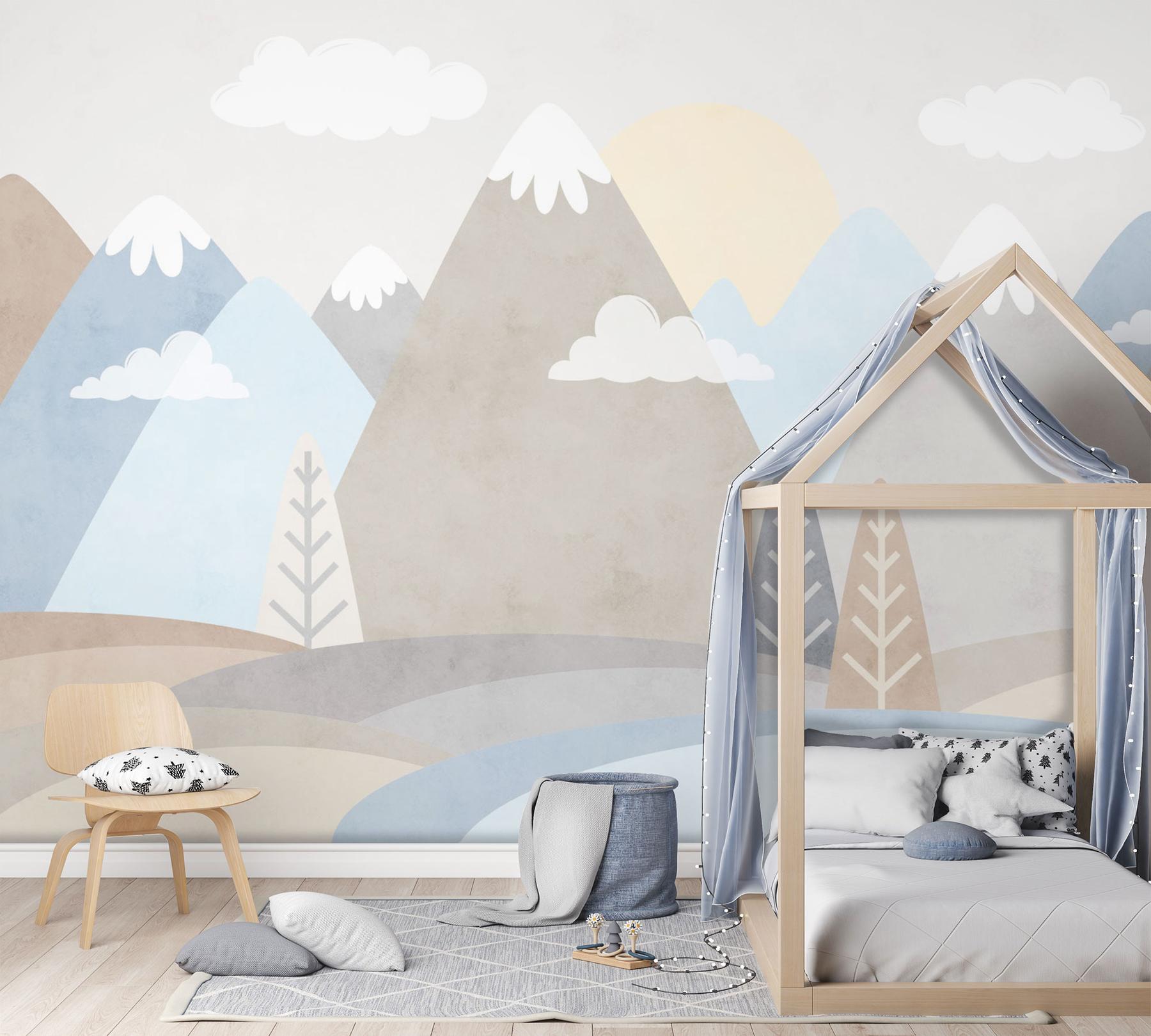 Serene Pastel Mountains Kids Wallpaper Mural