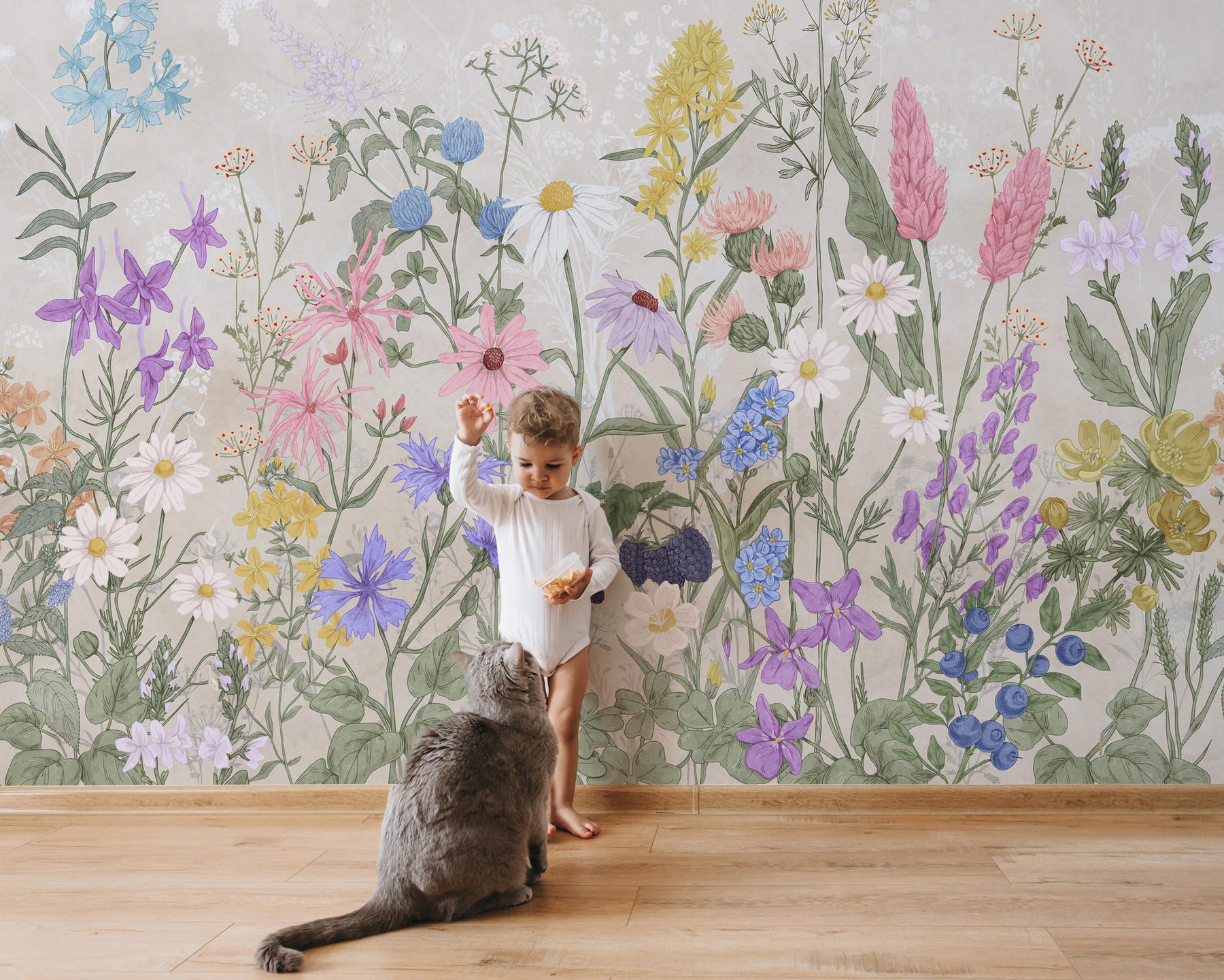 Wild Floral Landscape Nursery Wallpaper Mural
