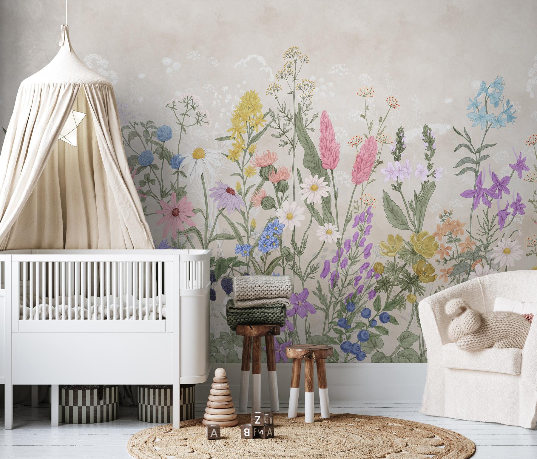Wild Floral Landscape Nursery Wallpaper Mural