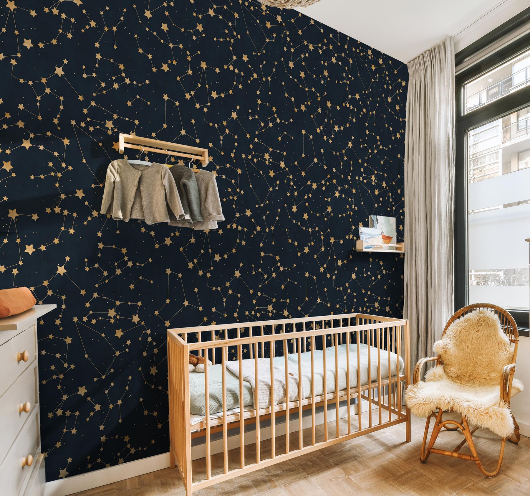 Astronomical Star Patterns Kids Room Wallpaper