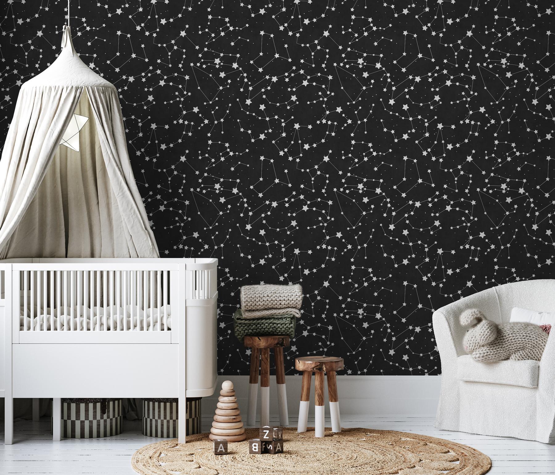 Astronomical Star Patterns Kids Room Wallpaper
