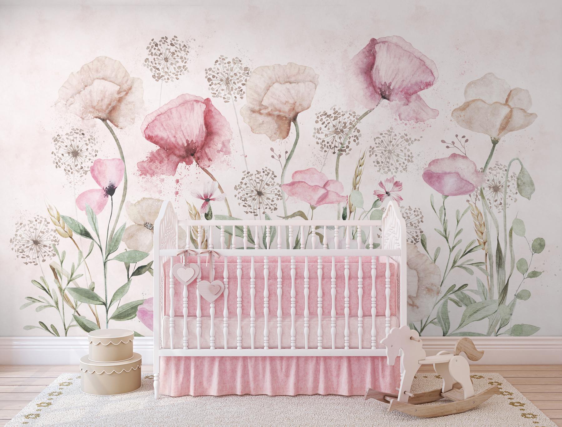 Delicate Watercolor Poppies Blooms Wallpaper Mural